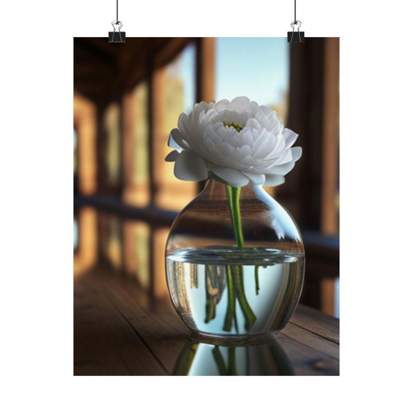 Premium Matte Vertical Posters White Peony glass vase 3