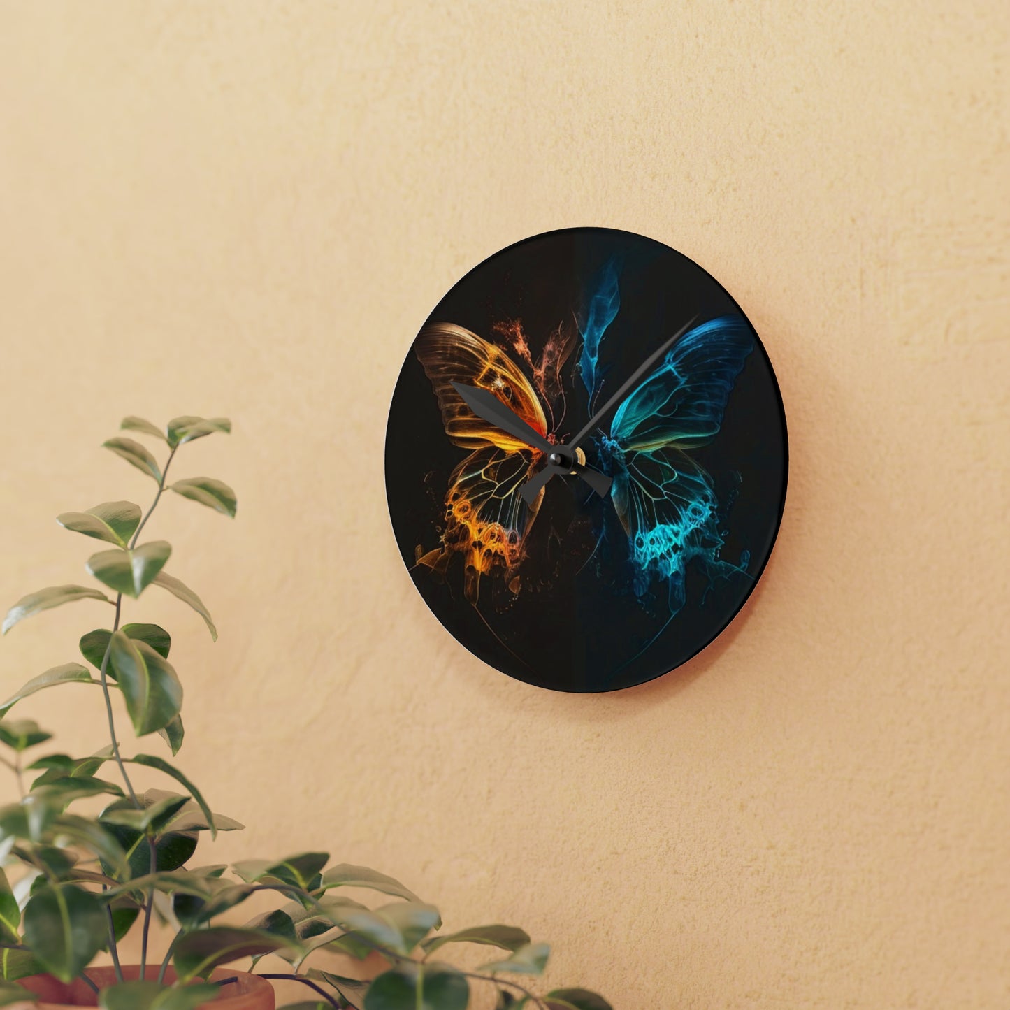 Acrylic Wall Clock Kiss Neon Butterfly 3