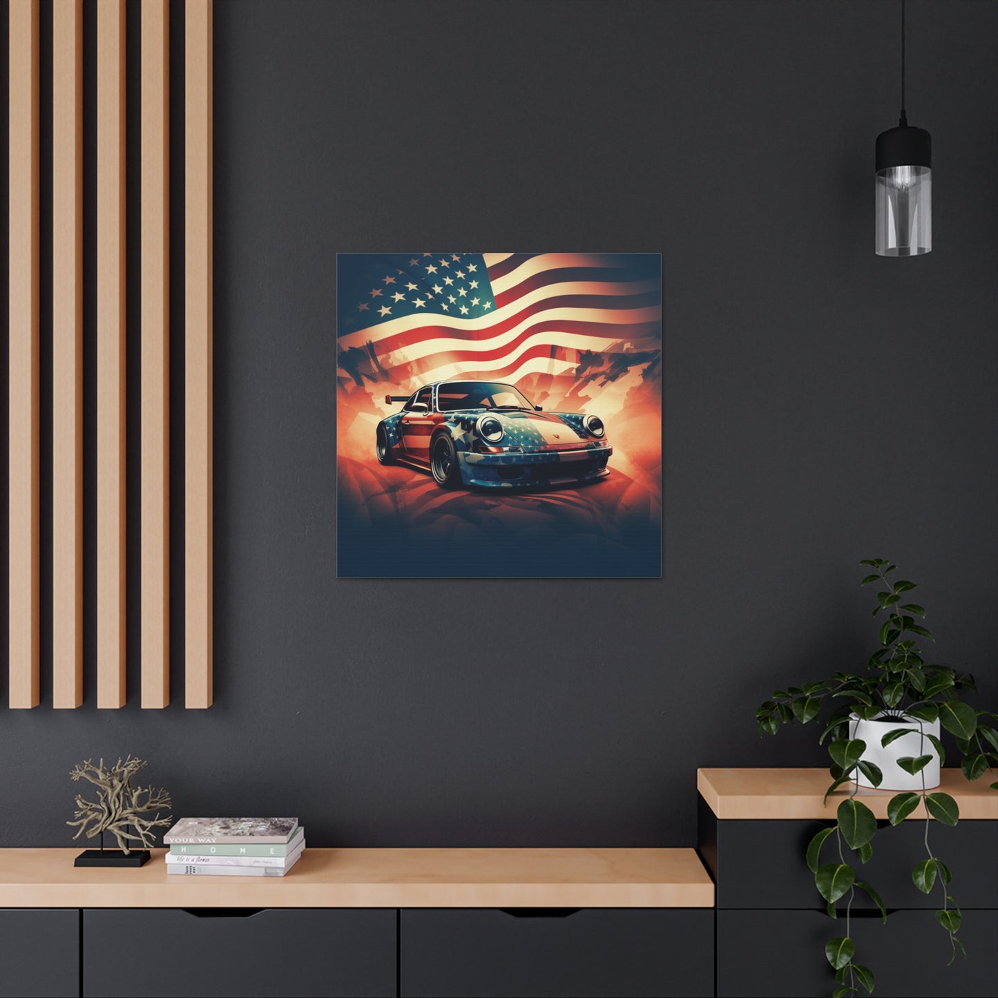 Canvas Gallery Wraps Abstract American Flag Background Porsche 4