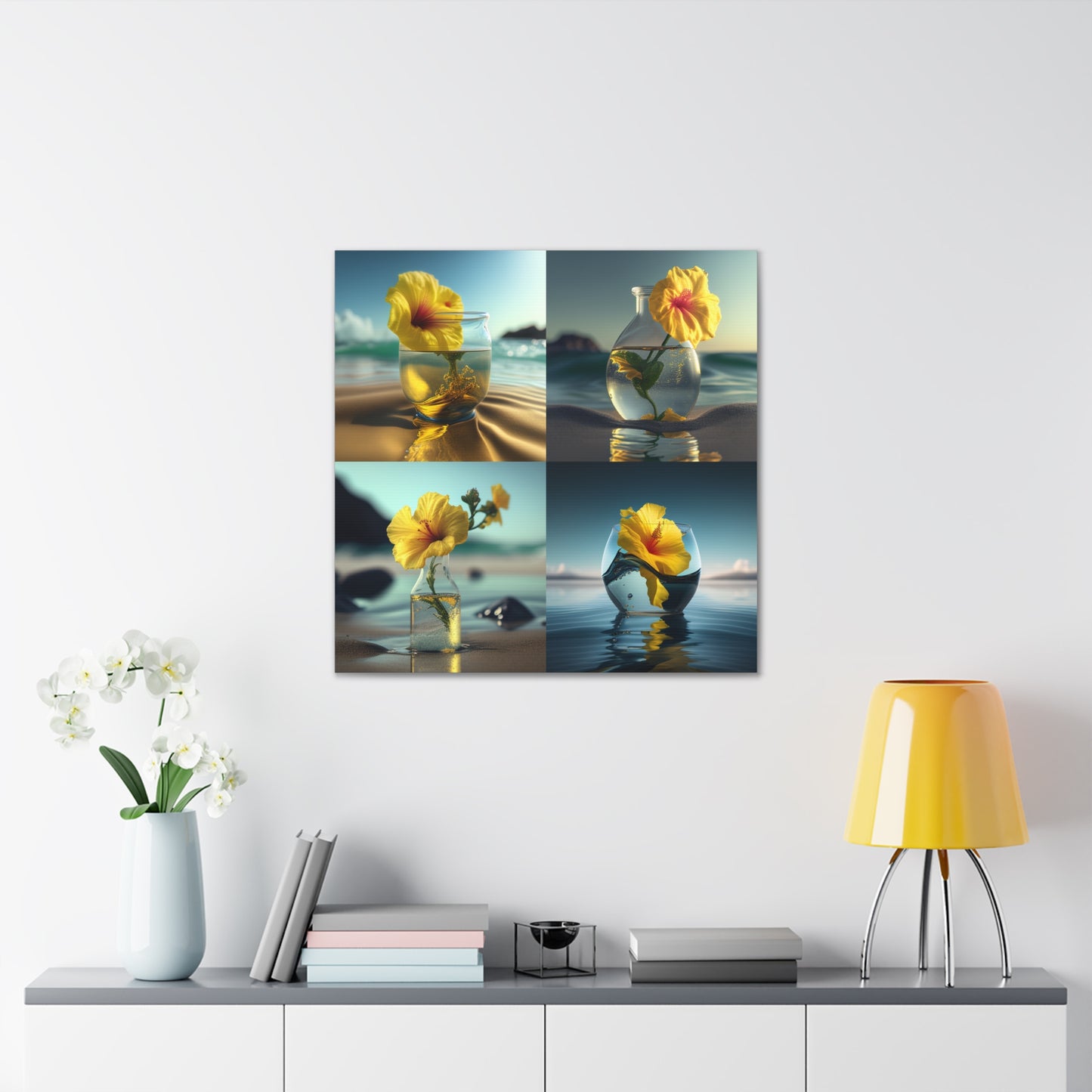 Canvas Gallery Wraps Yellow Hibiscus glass 5