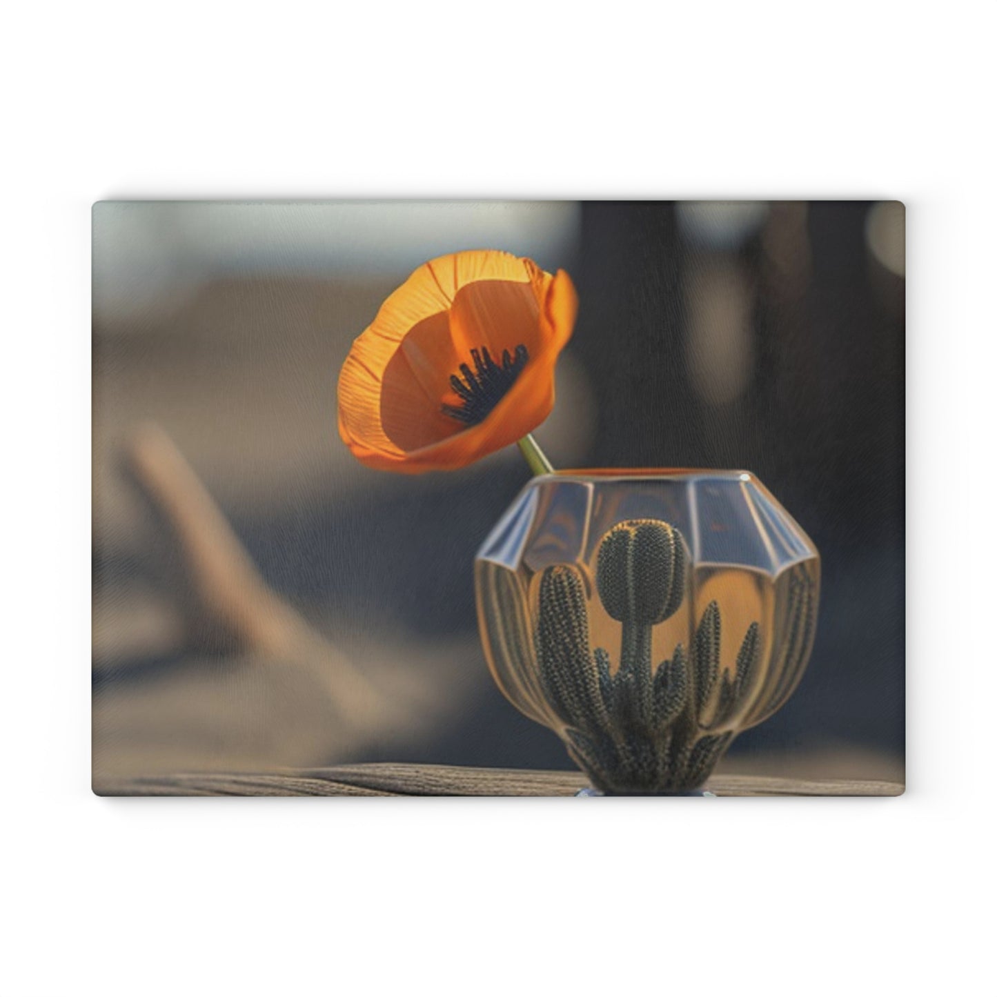 Glass Cutting Board Orange Poppy in a Vase 2