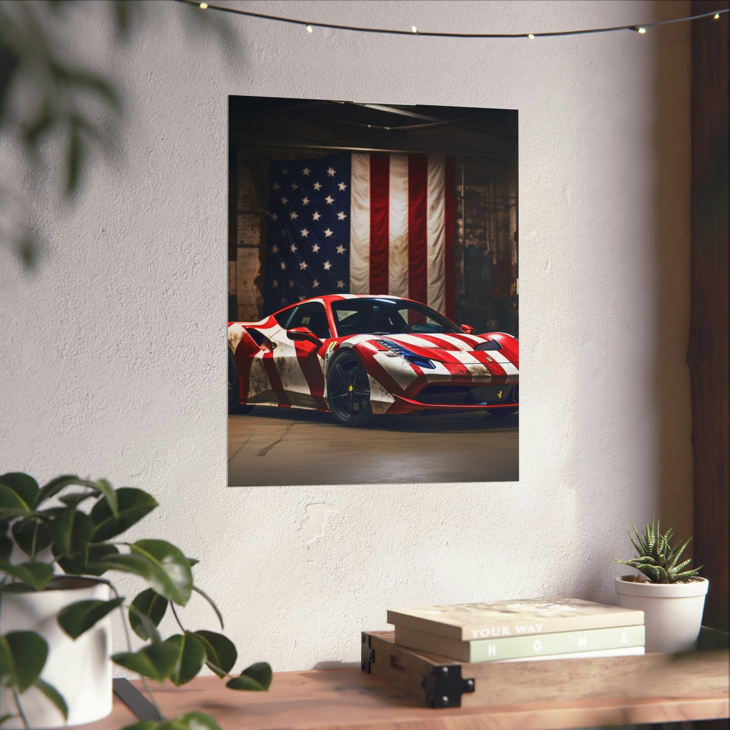 Premium Matte Vertical Posters American Flag Farrari 2