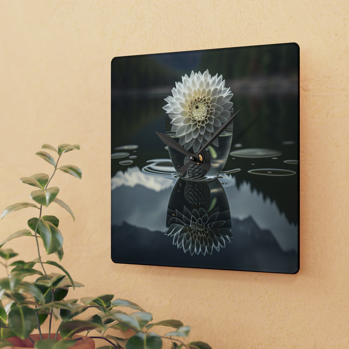 Acrylic Wall Clock White Dahlia 3