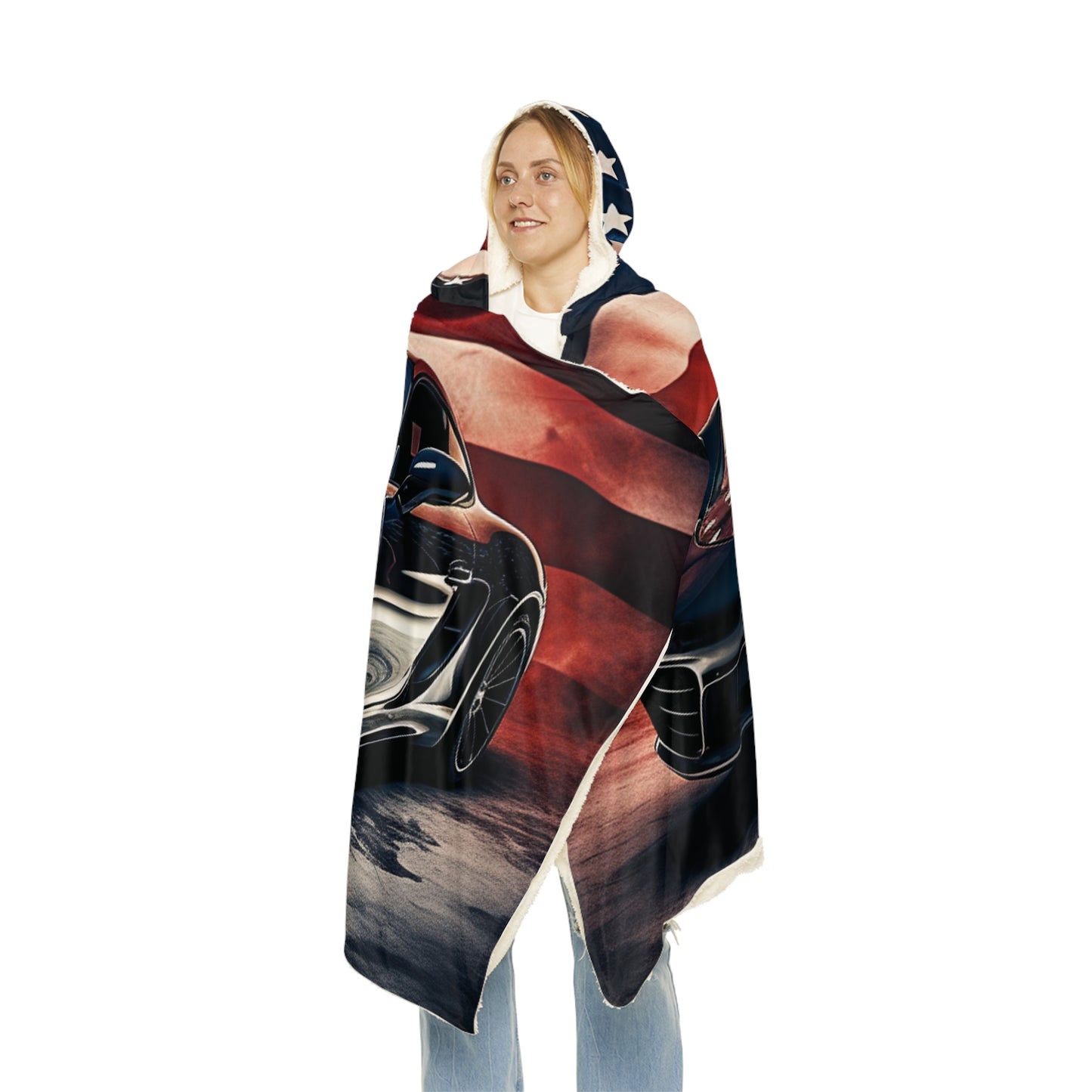 Snuggle Hooded Blanket Abstract American Flag Background Porsche 2