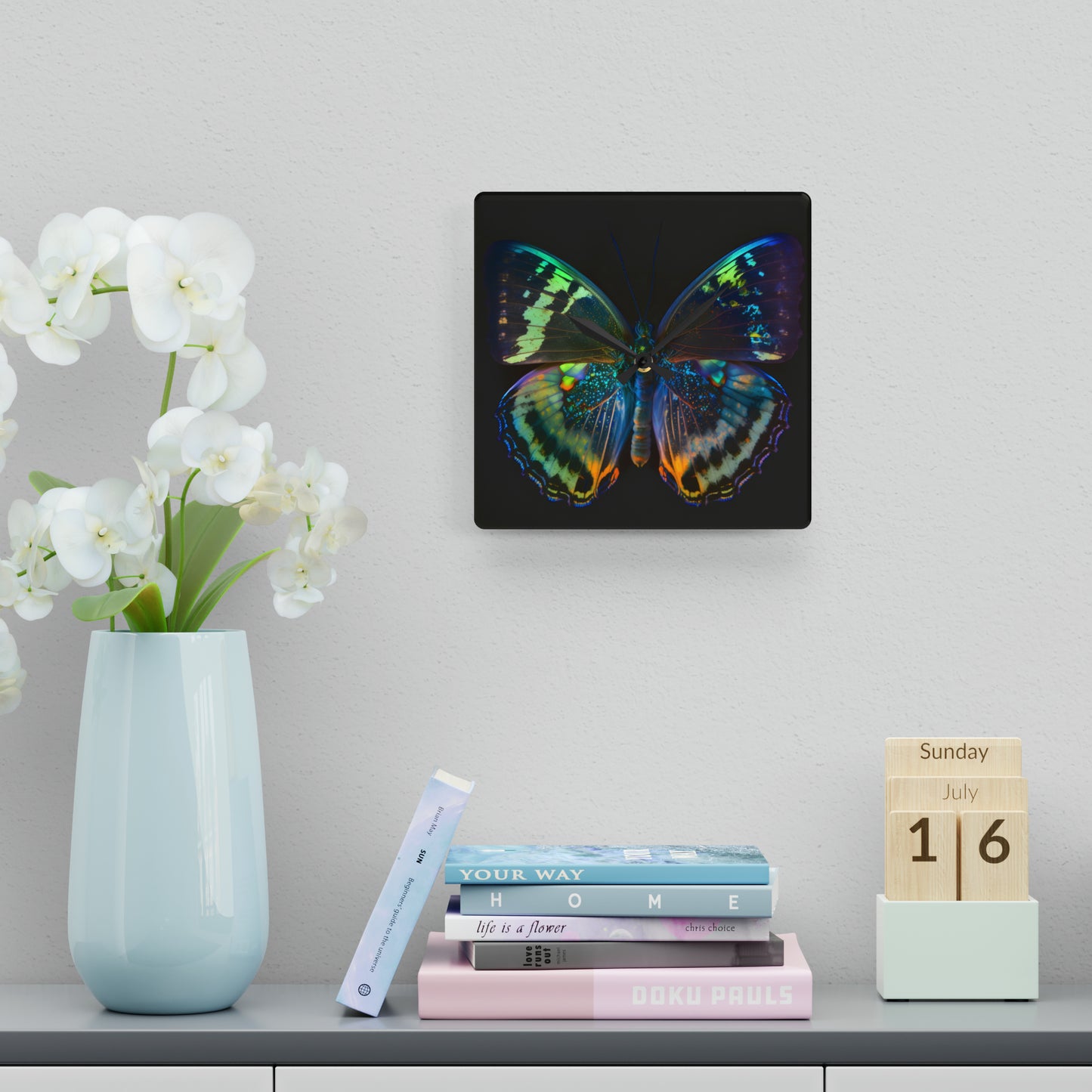 Acrylic Wall Clock Neon Butterfly Flair 4