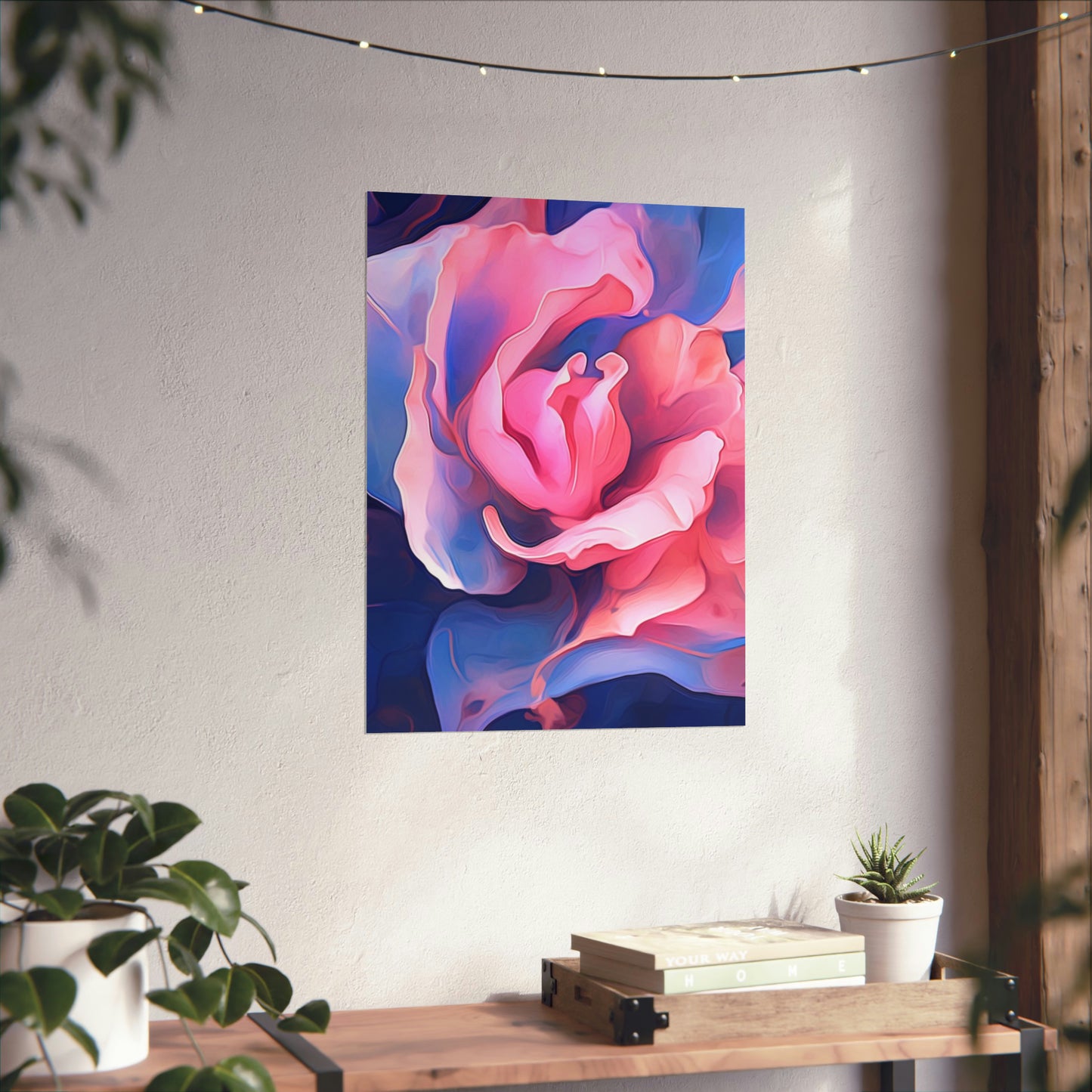 Premium Matte Vertical Posters Pink & Blue Tulip Rose 1