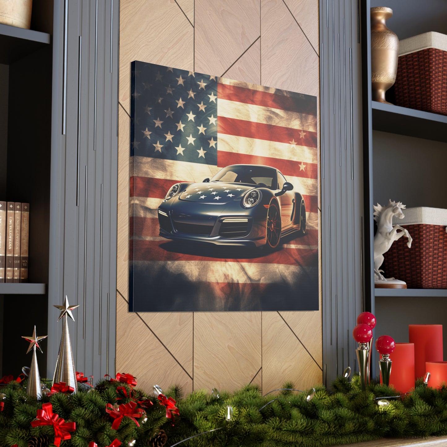 Canvas Gallery Wraps Abstract American Flag Background Porsche 3