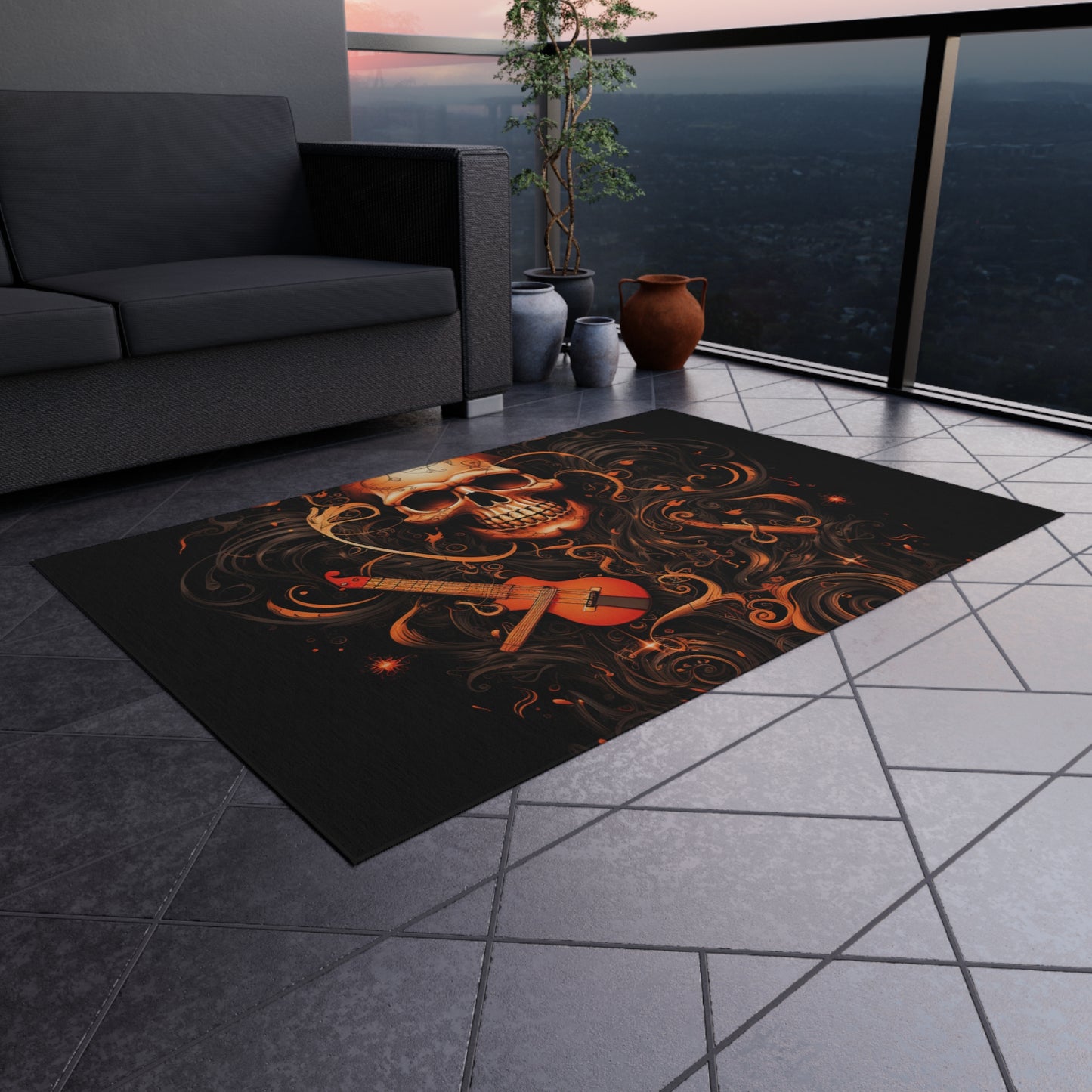 Outdoor Rug  Skull Treble Clef 4