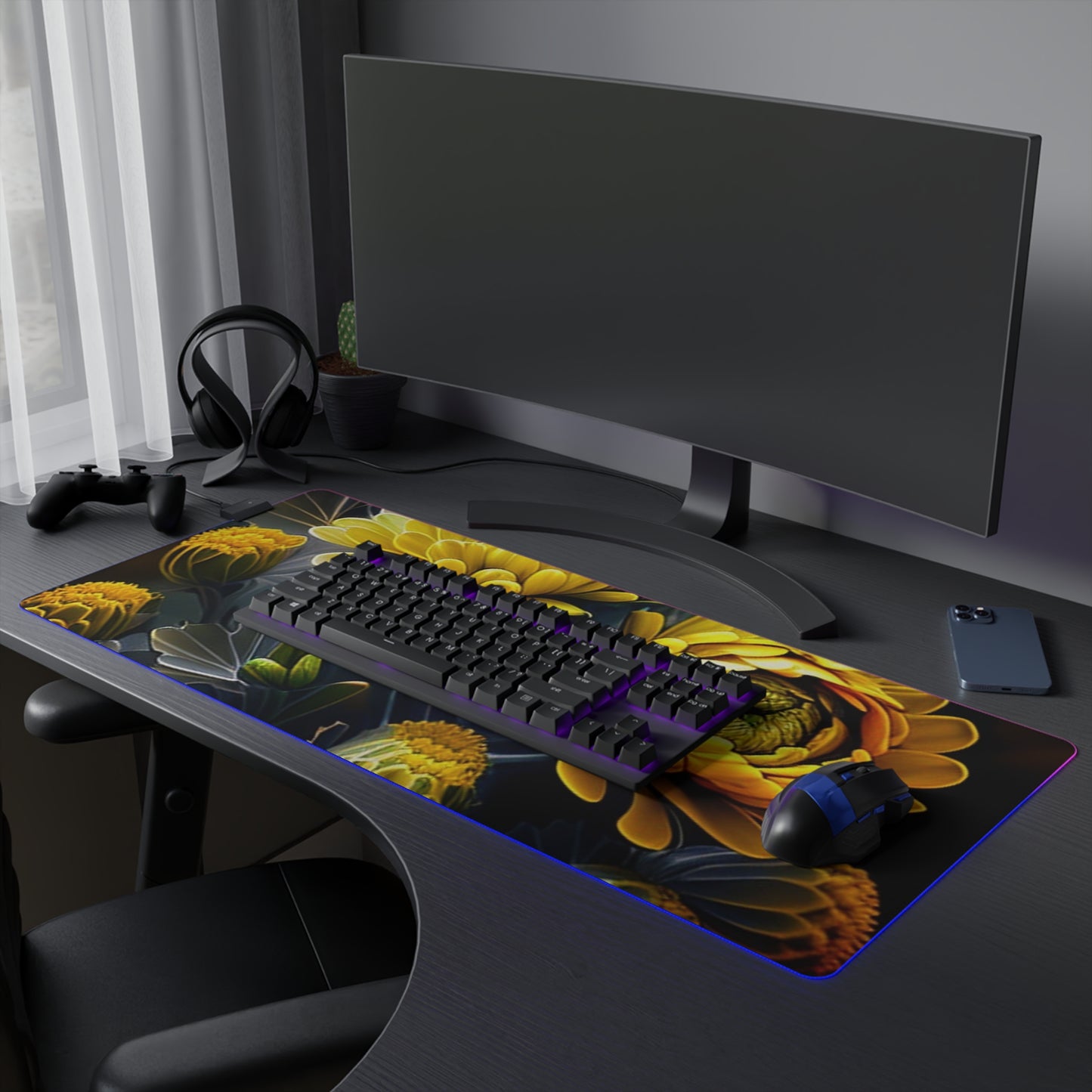 LED Gaming Mouse Pad Yellow Hermosas Flores Amarillas 4