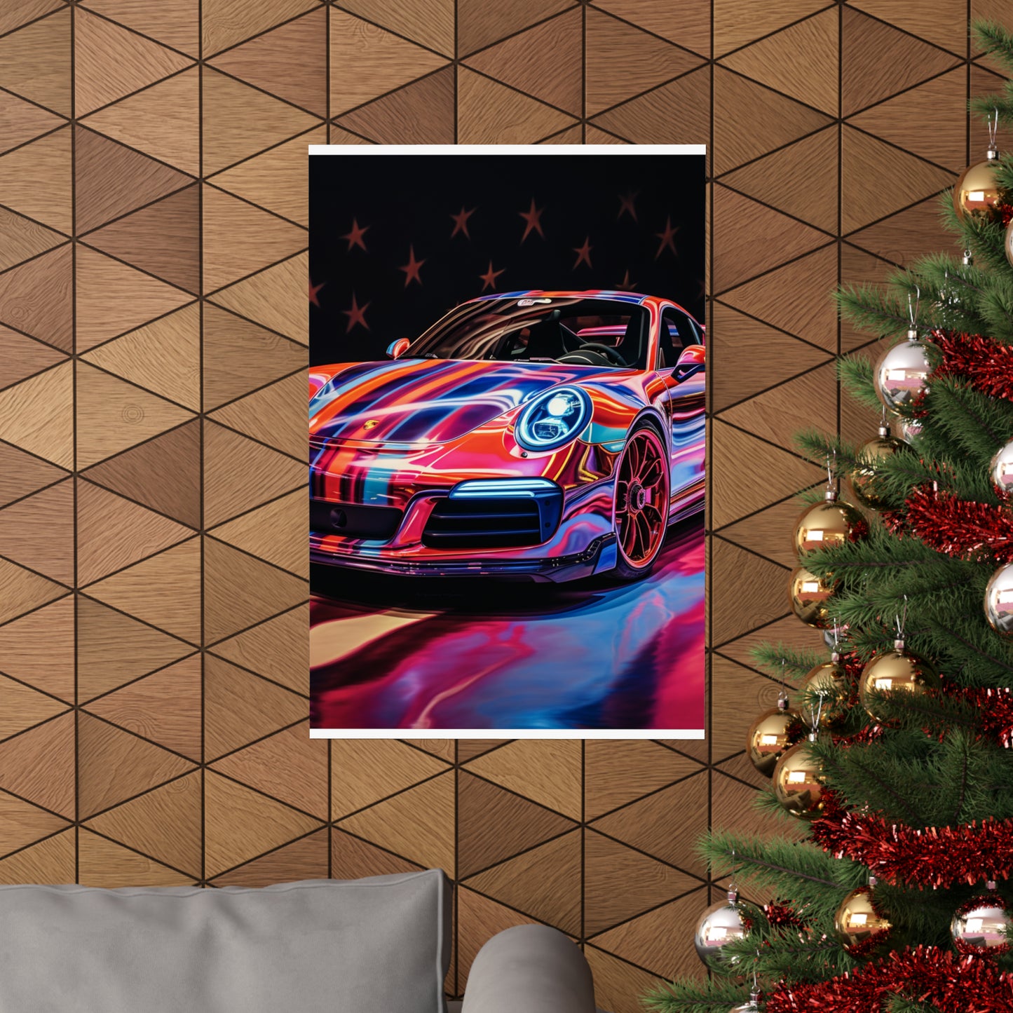 Premium Matte Vertical Posters Macro American Flag Porsche 4