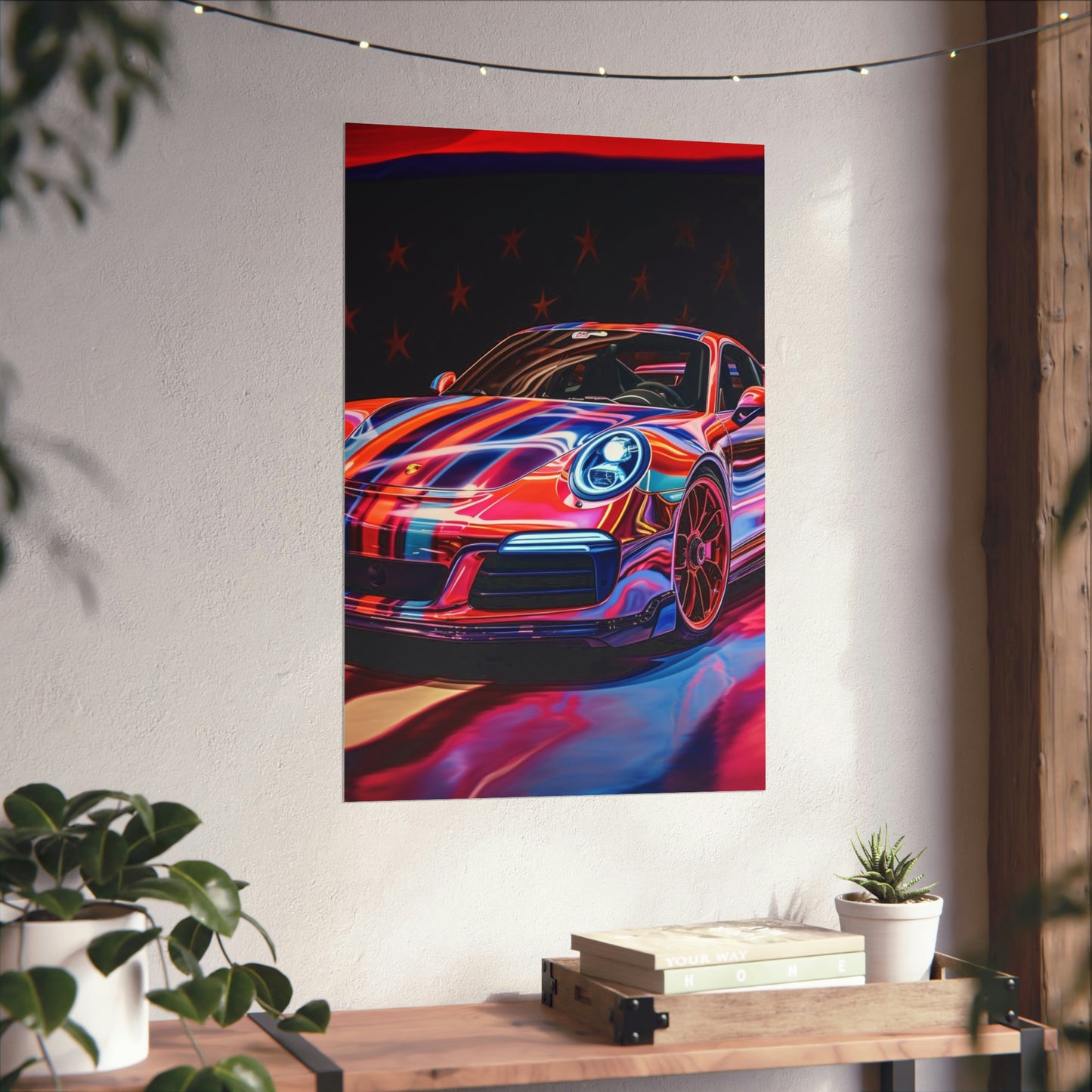 Premium Matte Vertical Posters American Flag Colored Porsche 3