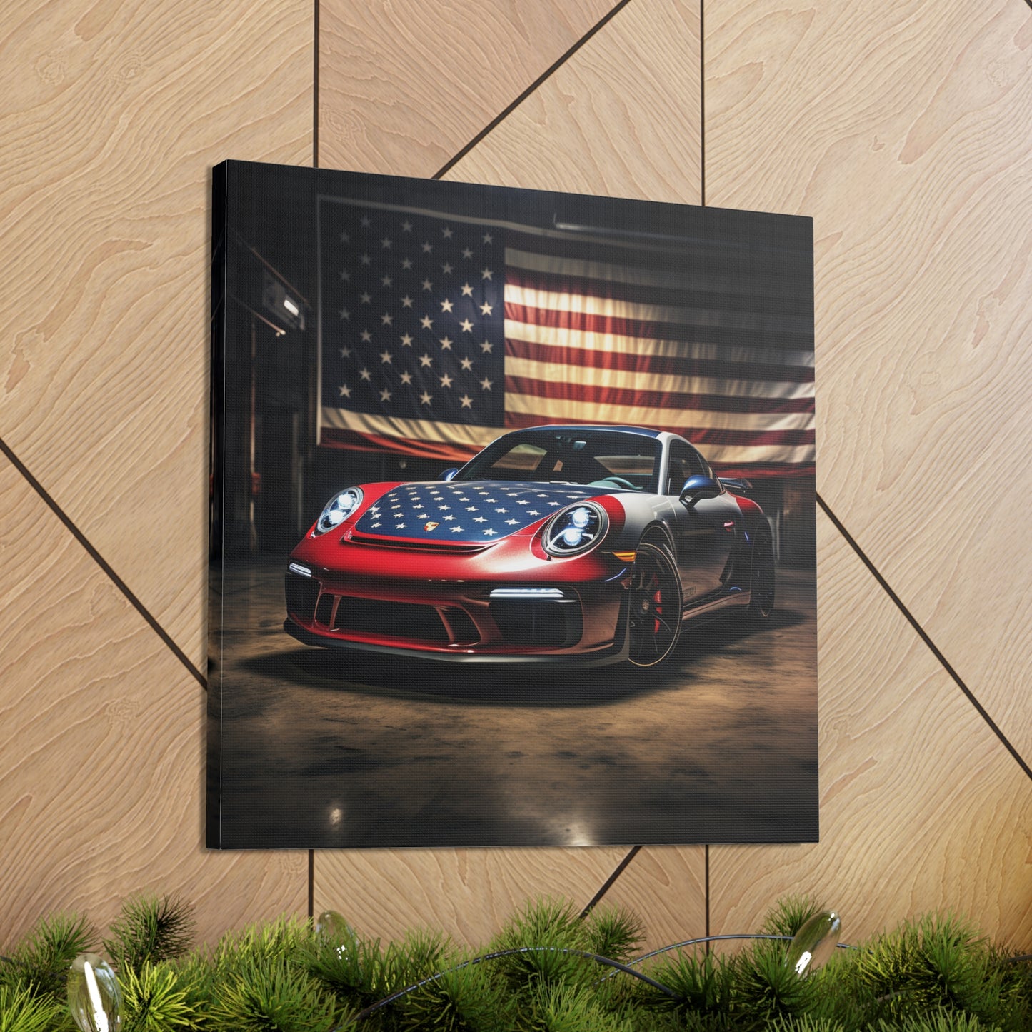 Canvas Gallery Wraps American Flag Background Porsche 1