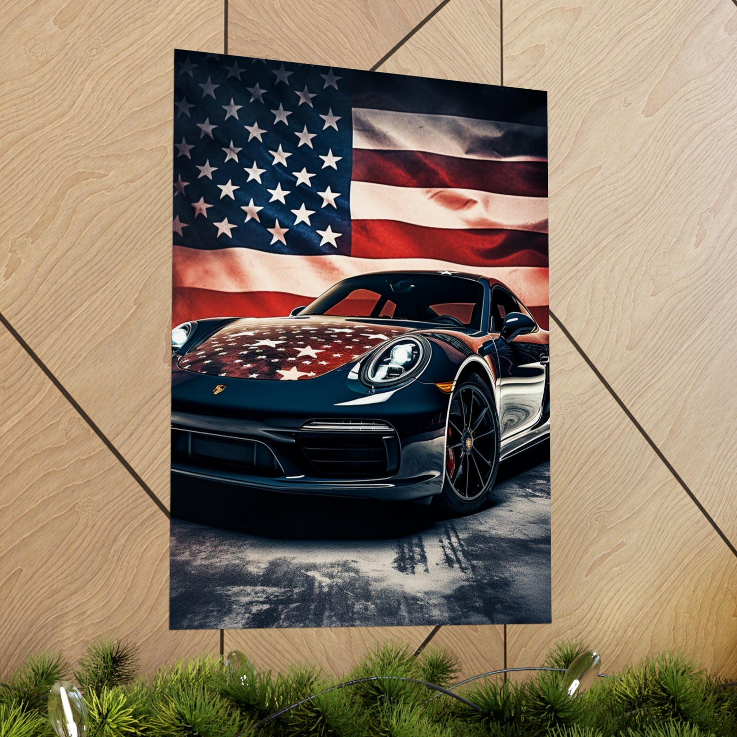 Premium Matte Vertical Posters Abstract American Flag Background Porsche 2