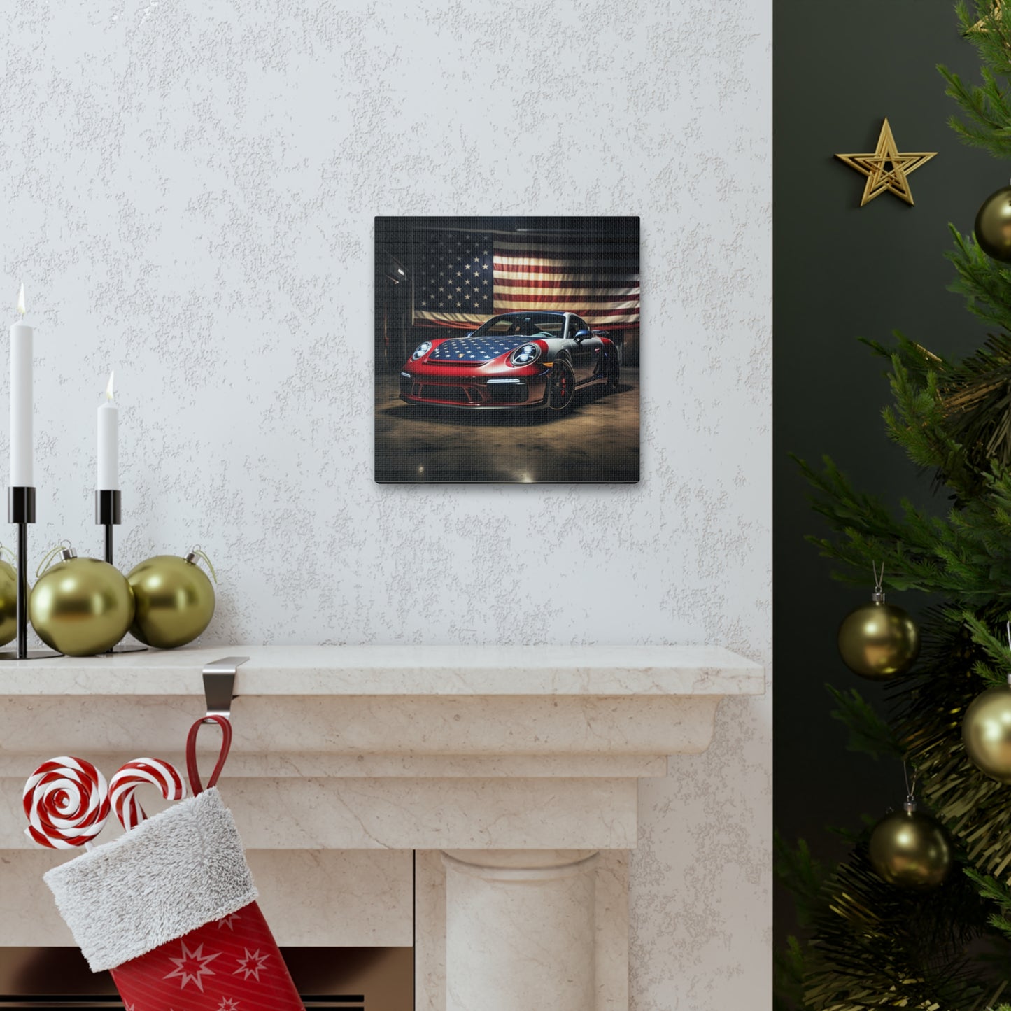 Canvas Gallery Wraps American Flag Background Porsche 1