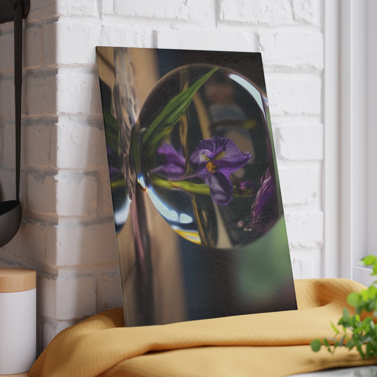 Glass Cutting Board Purple Iris in a vase 1