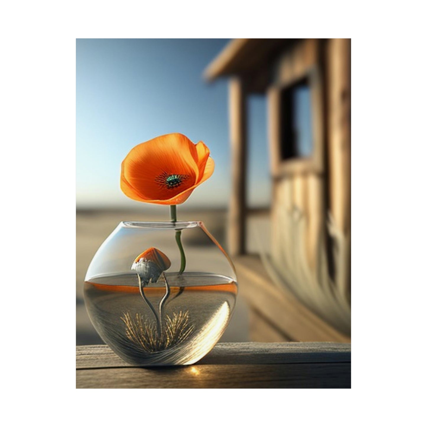 Premium Matte Vertical Posters Orange Poppy in a Vase 1