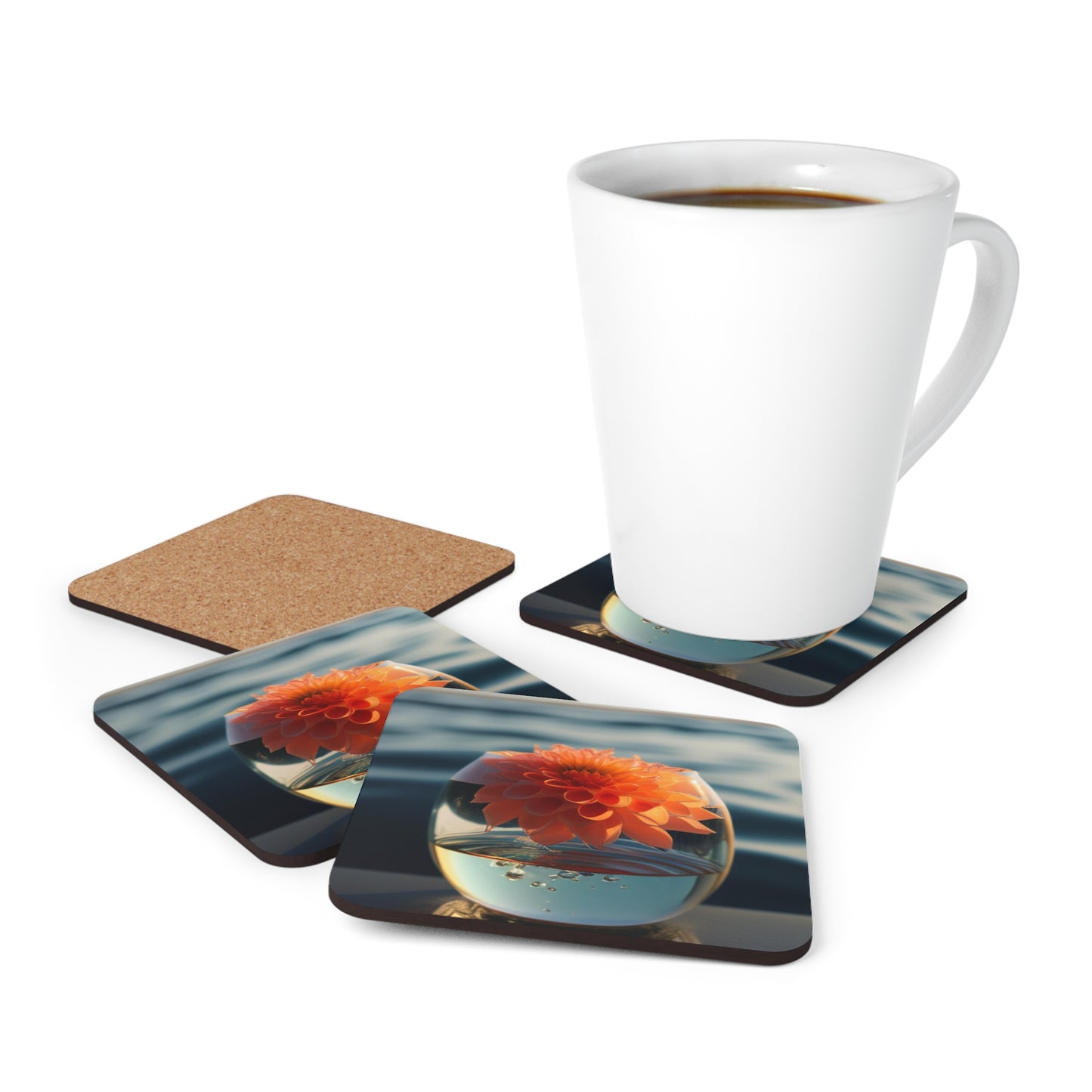 Corkwood Coaster Set Dahlia Orange 2