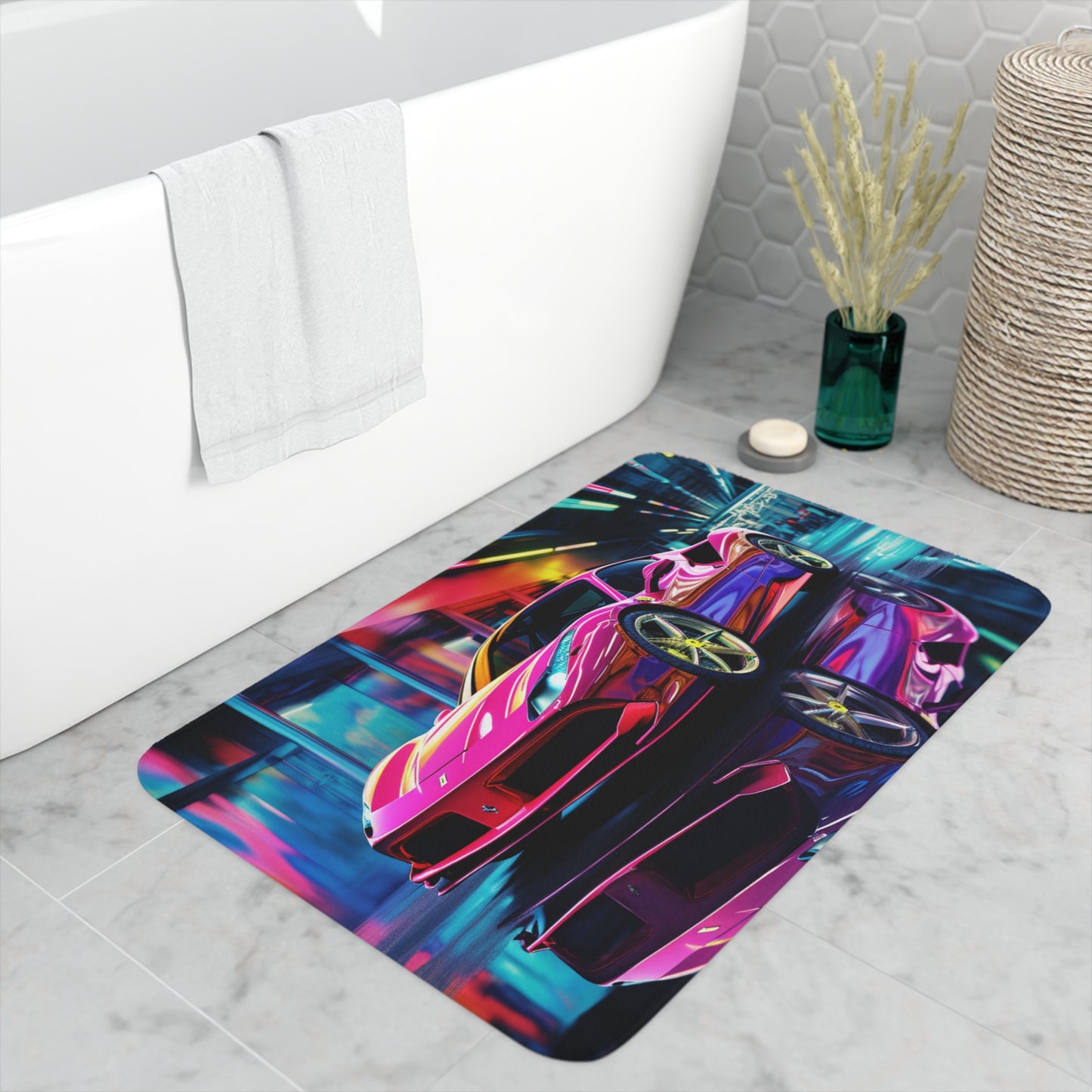 Memory Foam Bath Mat Pink Macro Ferrari 4