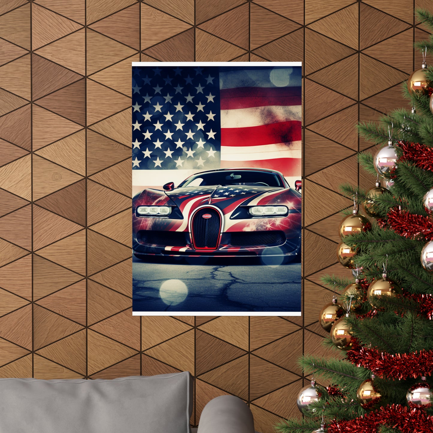 Premium Matte Vertical Posters Abstract American Flag Background Bugatti 1