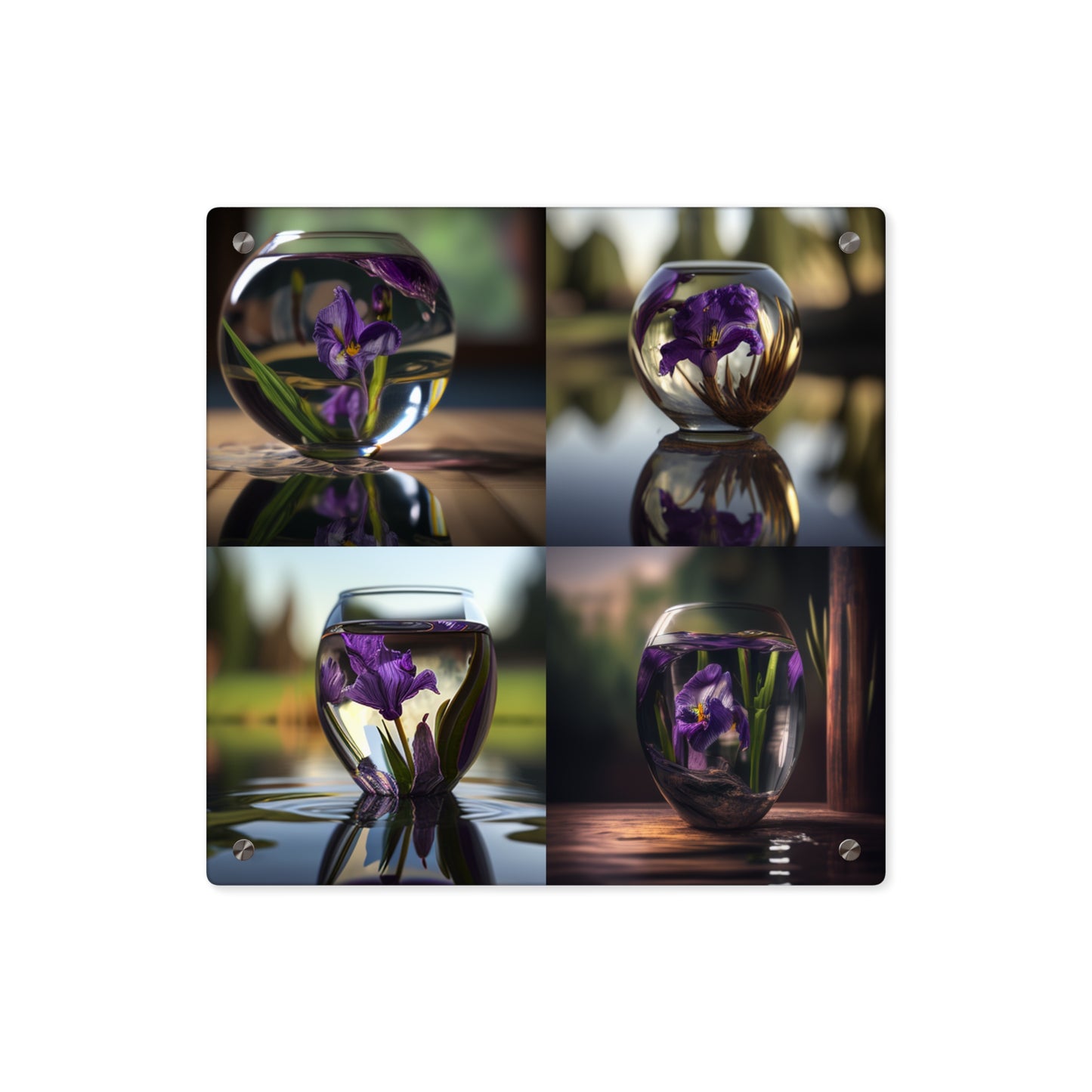 Acrylic Wall Art Panels Purple Iris in a vase 5