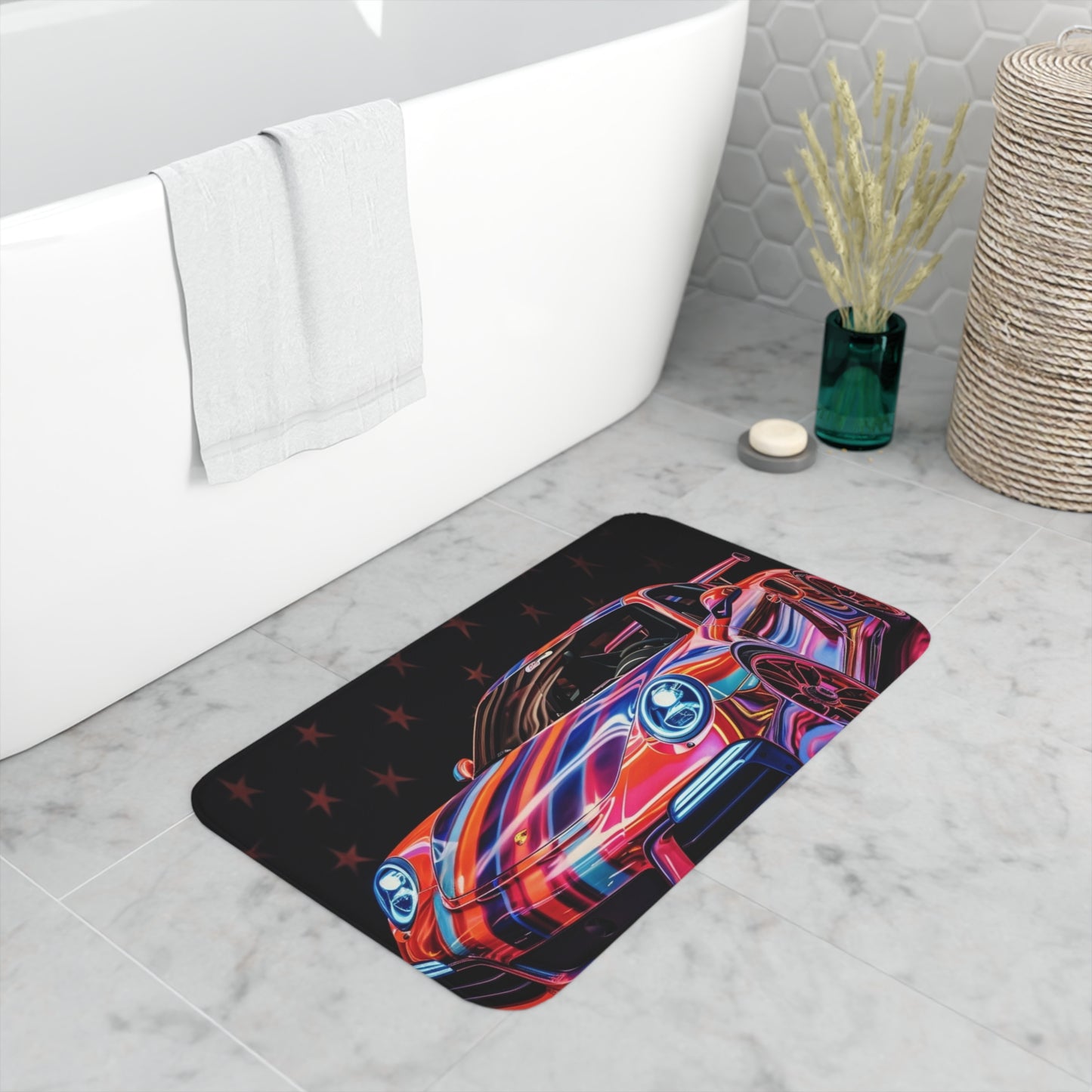 Memory Foam Bath Mat American Flag Colored Porsche 2