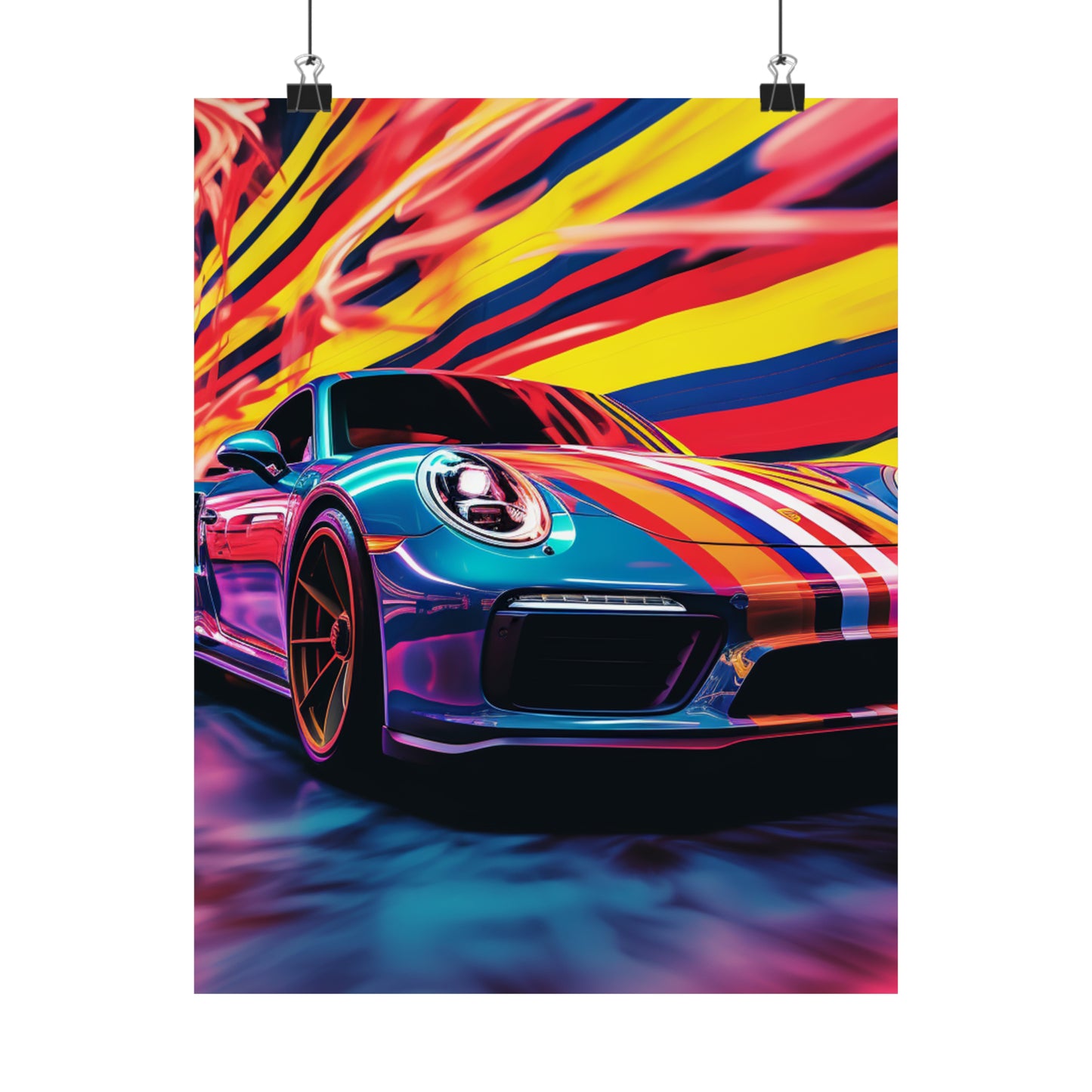 Premium Matte Vertical Posters Macro American Flag Porsche 2