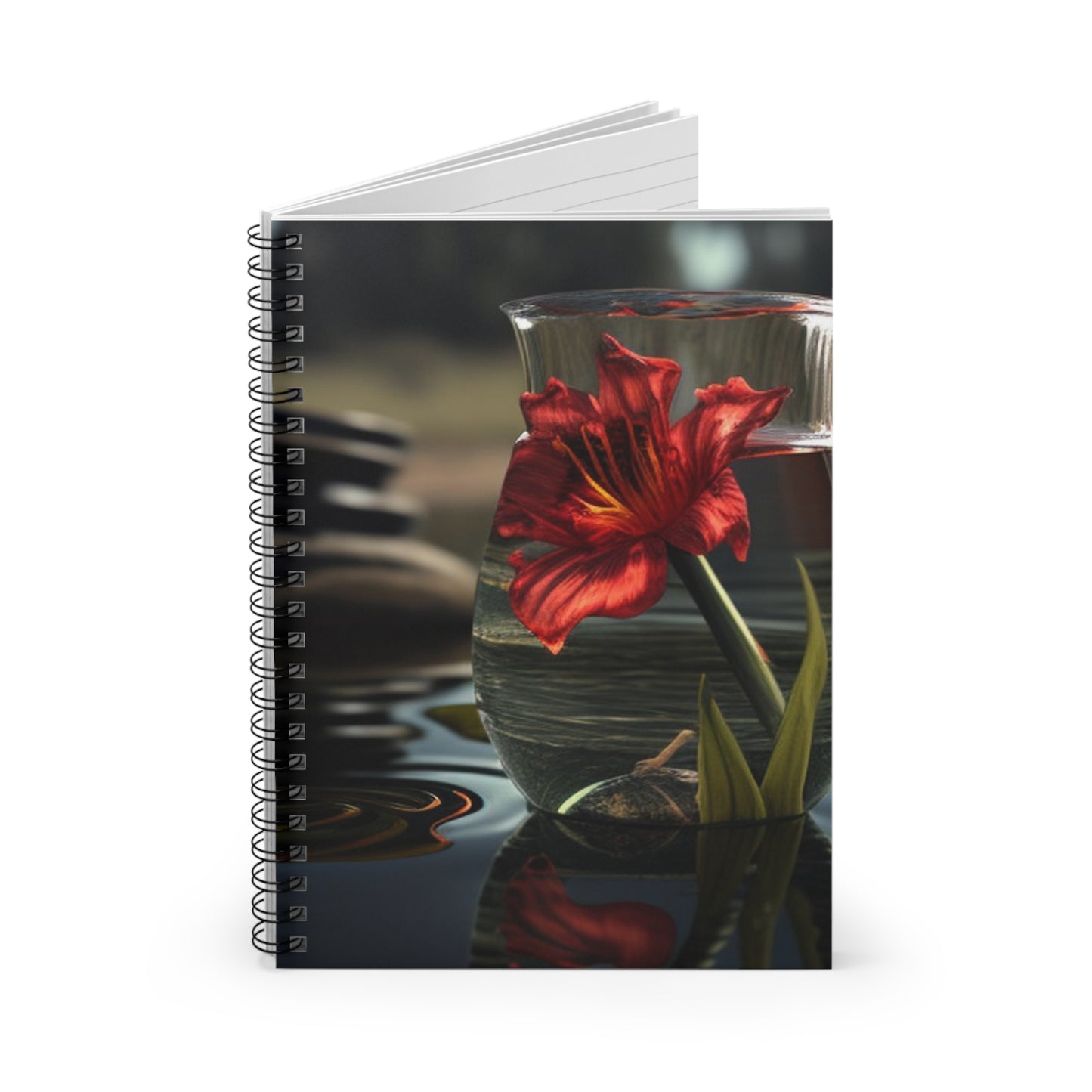 Spiral Notebook - Ruled Line Red Lily in a Glass vase 4