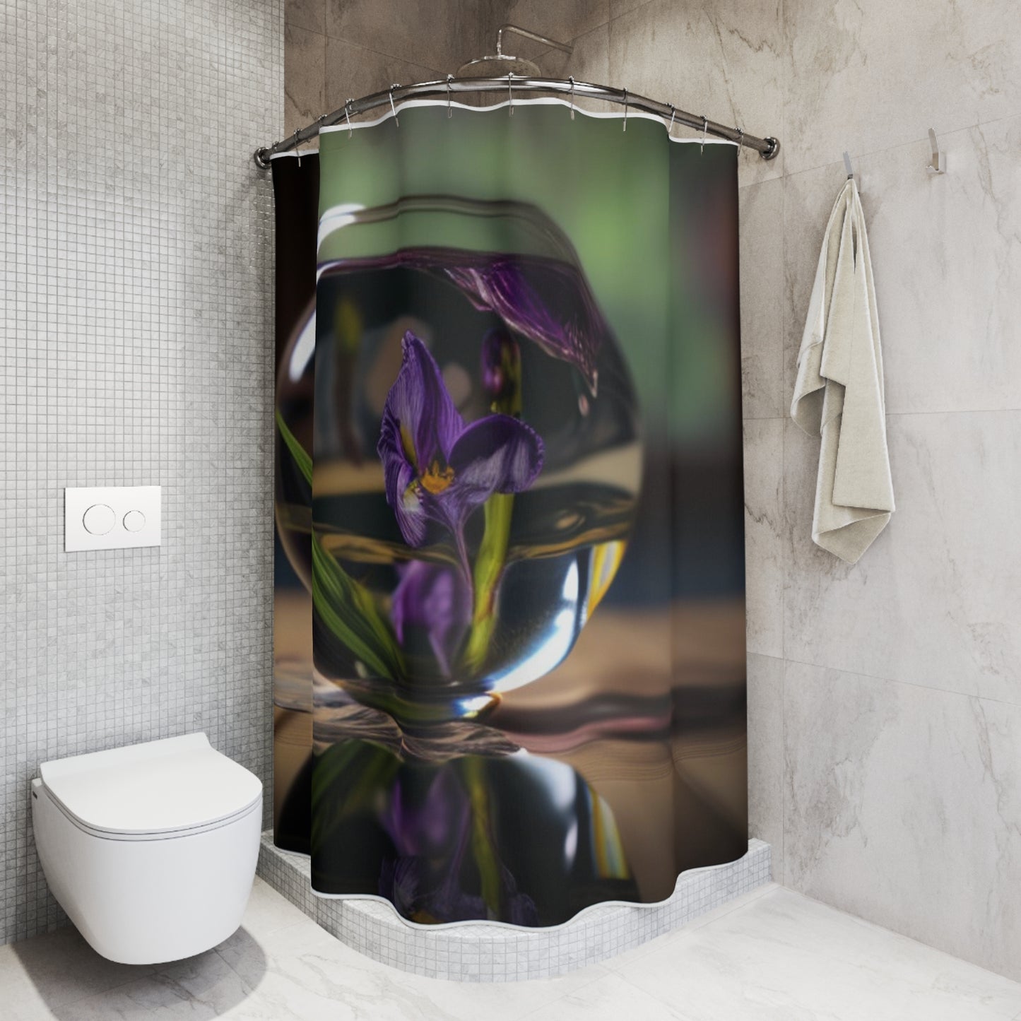 Polyester Shower Curtain Purple Iris in a vase 1