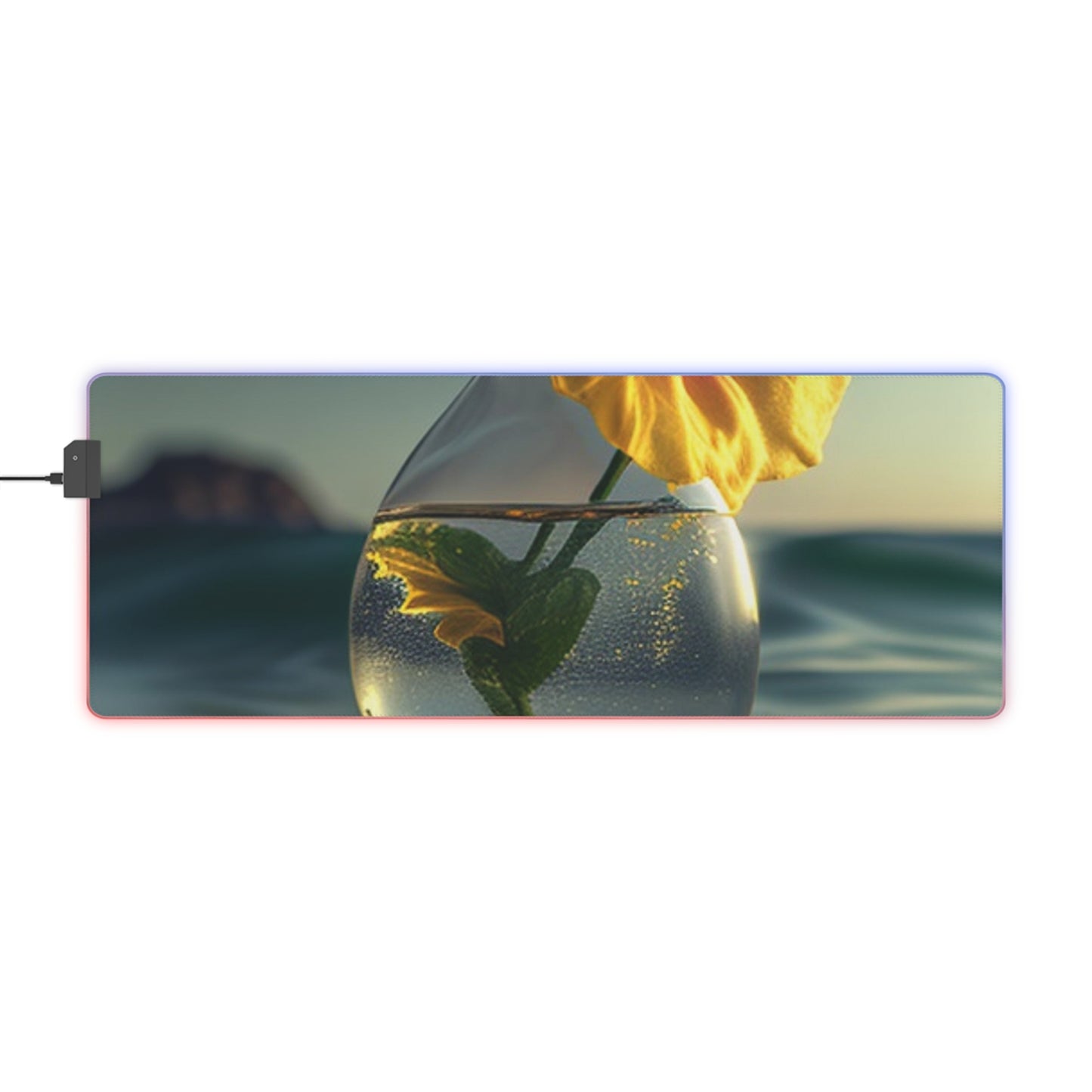 LED Gaming Mouse Pad Yellow Hibiscus glass 2