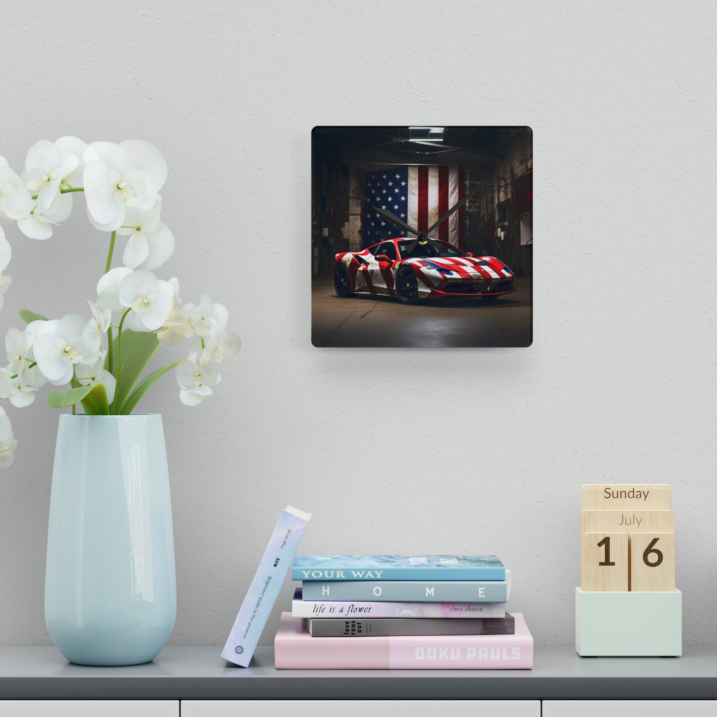 Acrylic Wall Clock American Flag Farrari 2