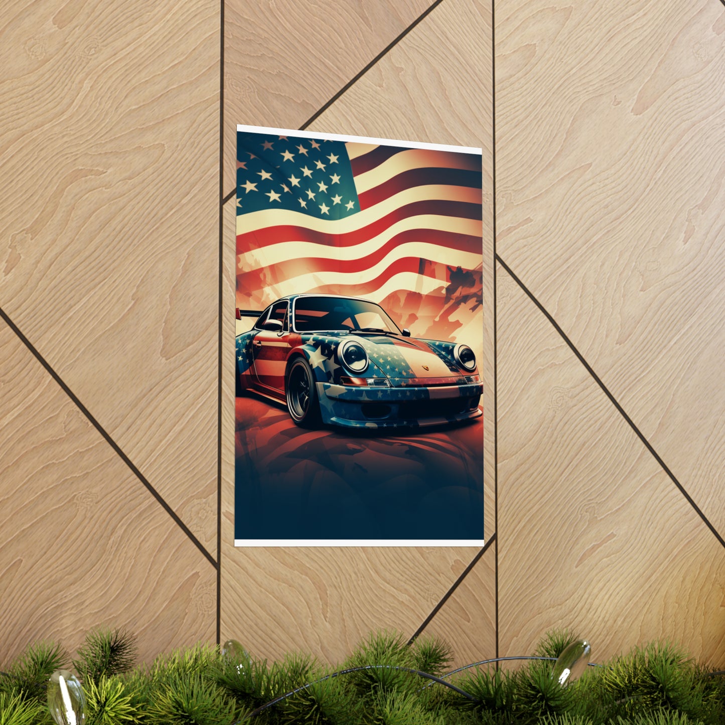 Premium Matte Vertical Posters Abstract American Flag Background Porsche 4