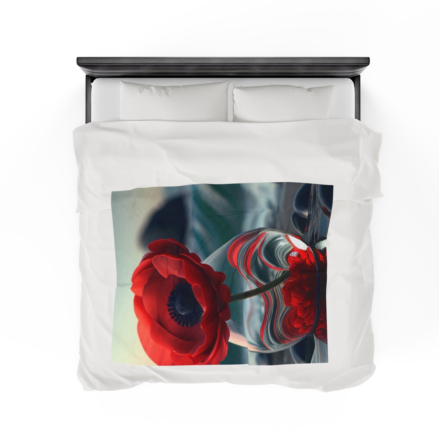 Velveteen Plush Blanket Red Anemone in a Vase 1