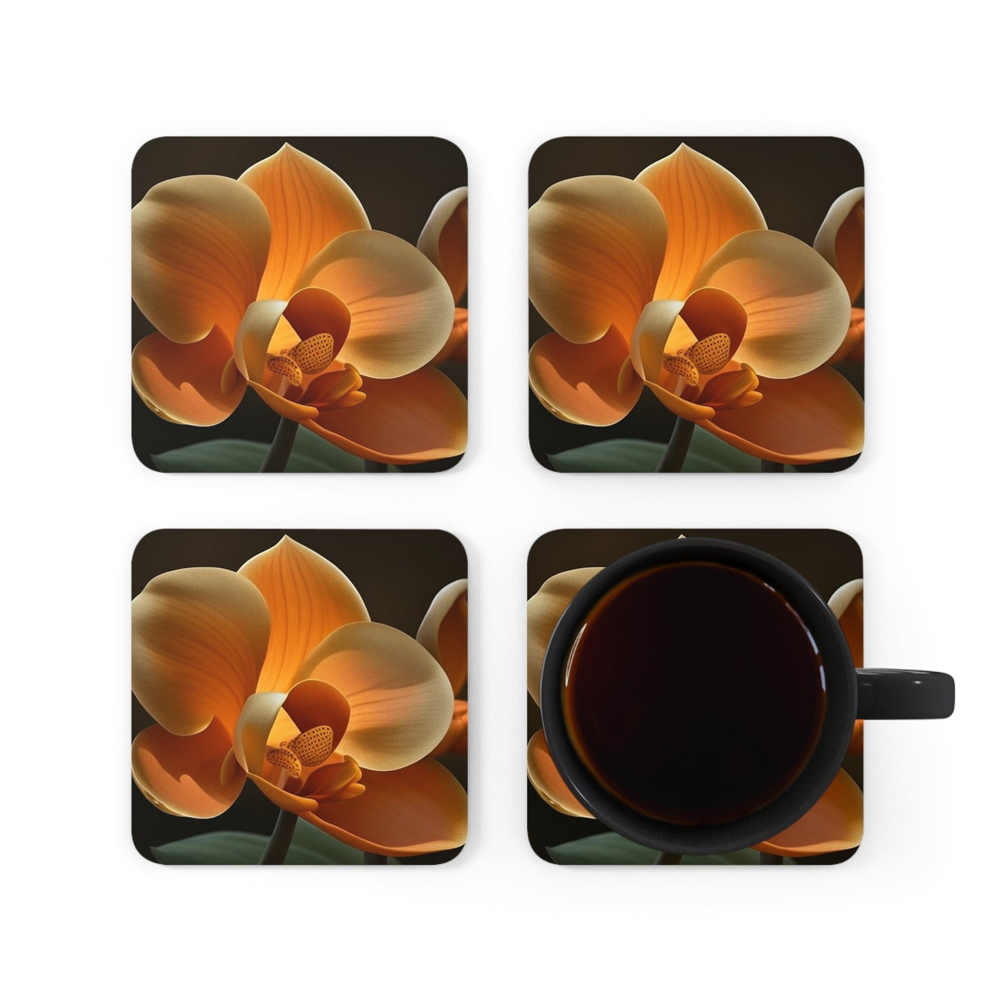 Corkwood Coaster Set Orange Orchid 4