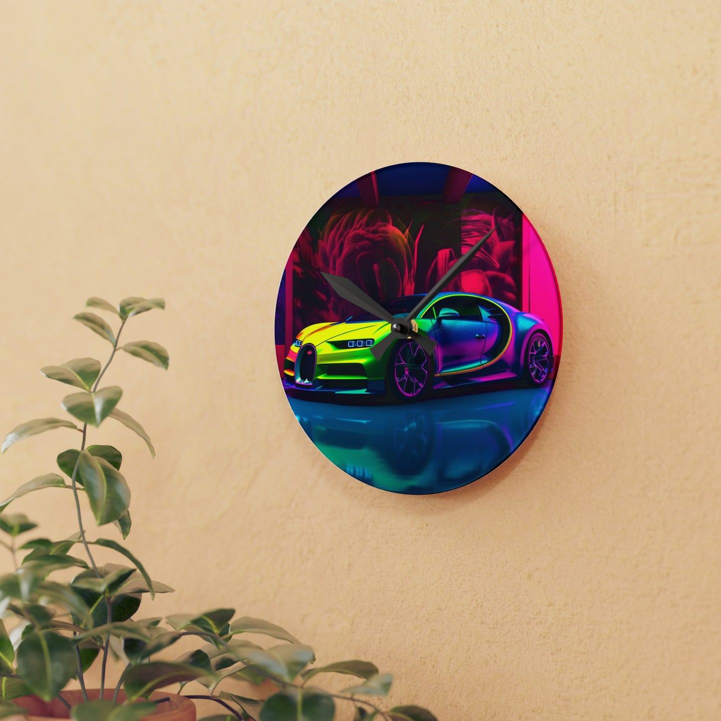 Acrylic Wall Clock Florescent Bugatti Flair 1