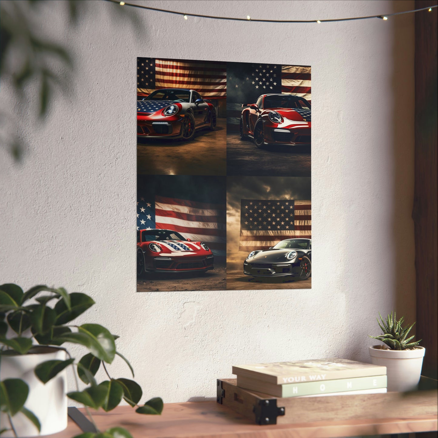 Premium Matte Vertical Posters American Flag Background Porsche 5