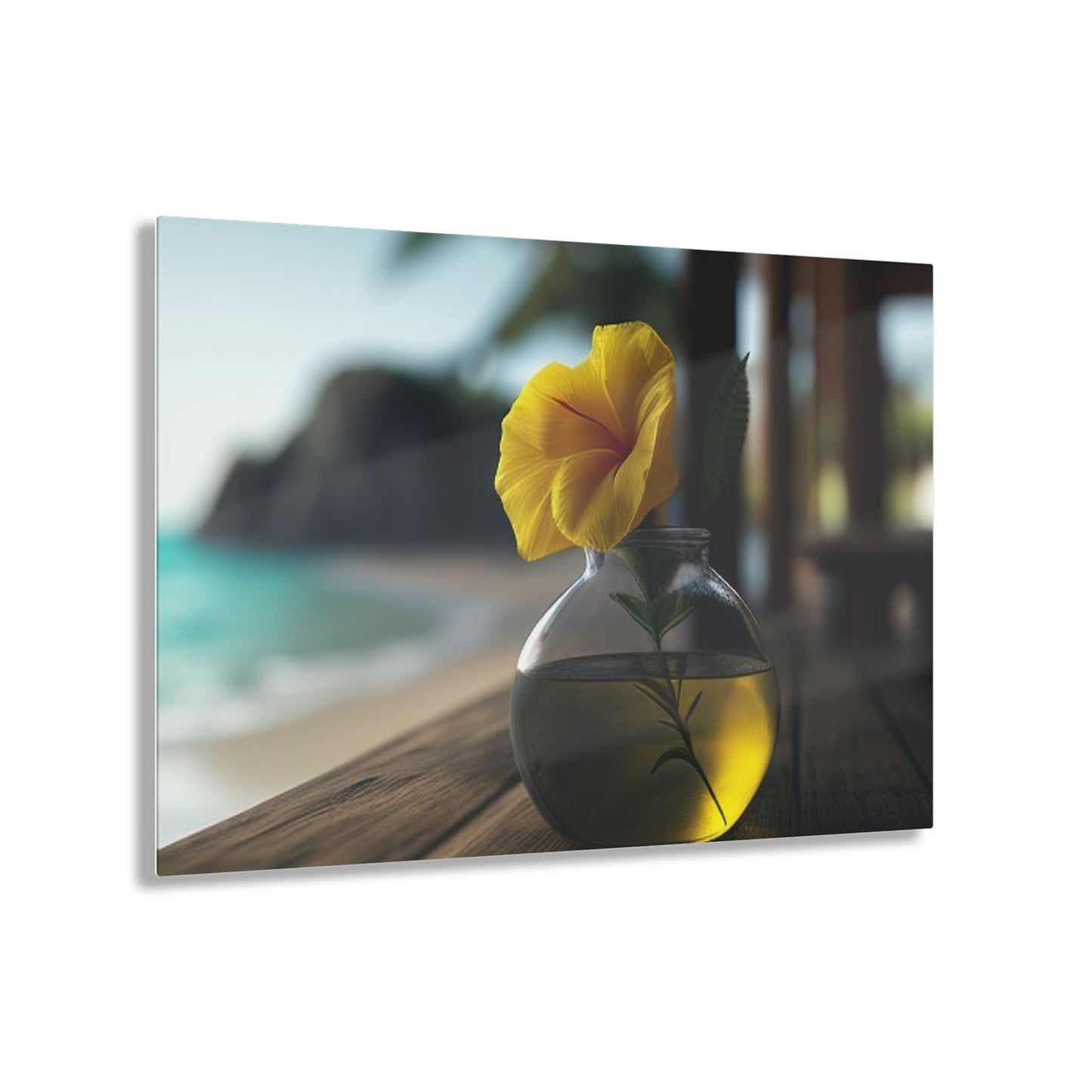 Acrylic Prints Yellow Hibiscus Wood 3