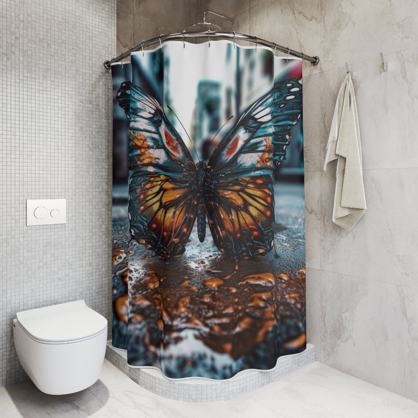 Polyester Shower Curtain Water Butterfly Street 3