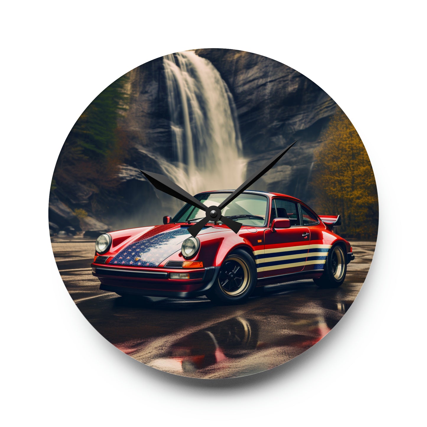 Acrylic Wall Clock American Flag Porsche Abstract 1