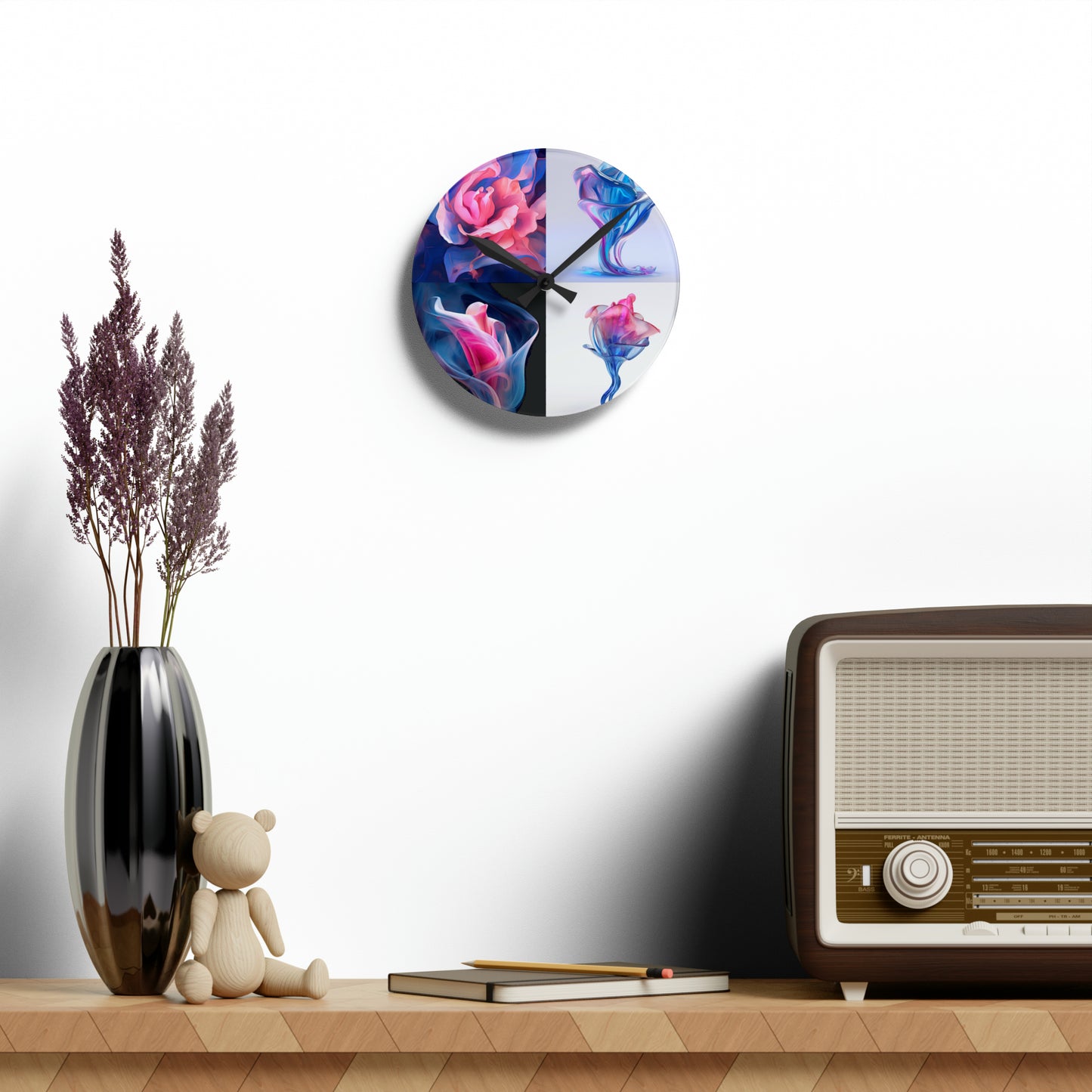 Acrylic Wall Clock Pink & Blue Tulip Rose 5