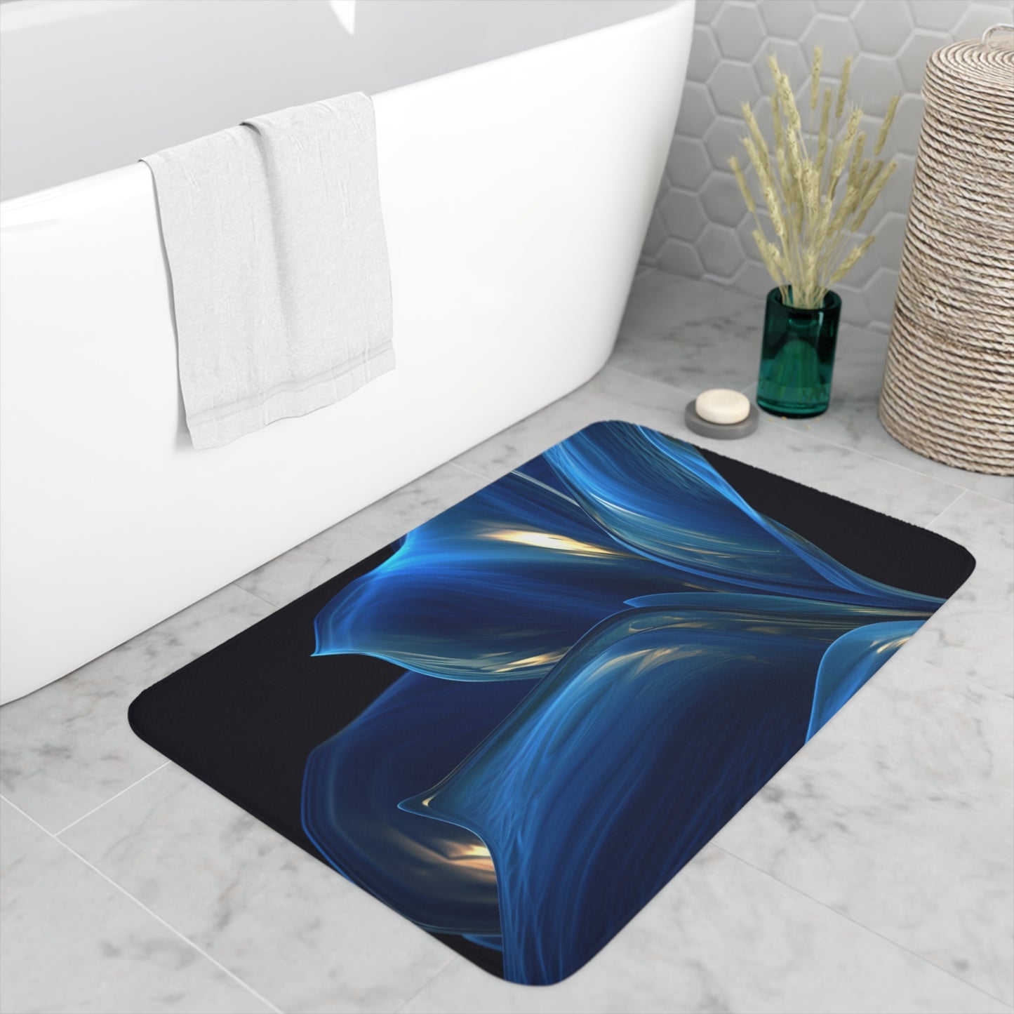 Memory Foam Bath Mat Abstract Blue Tulip 1