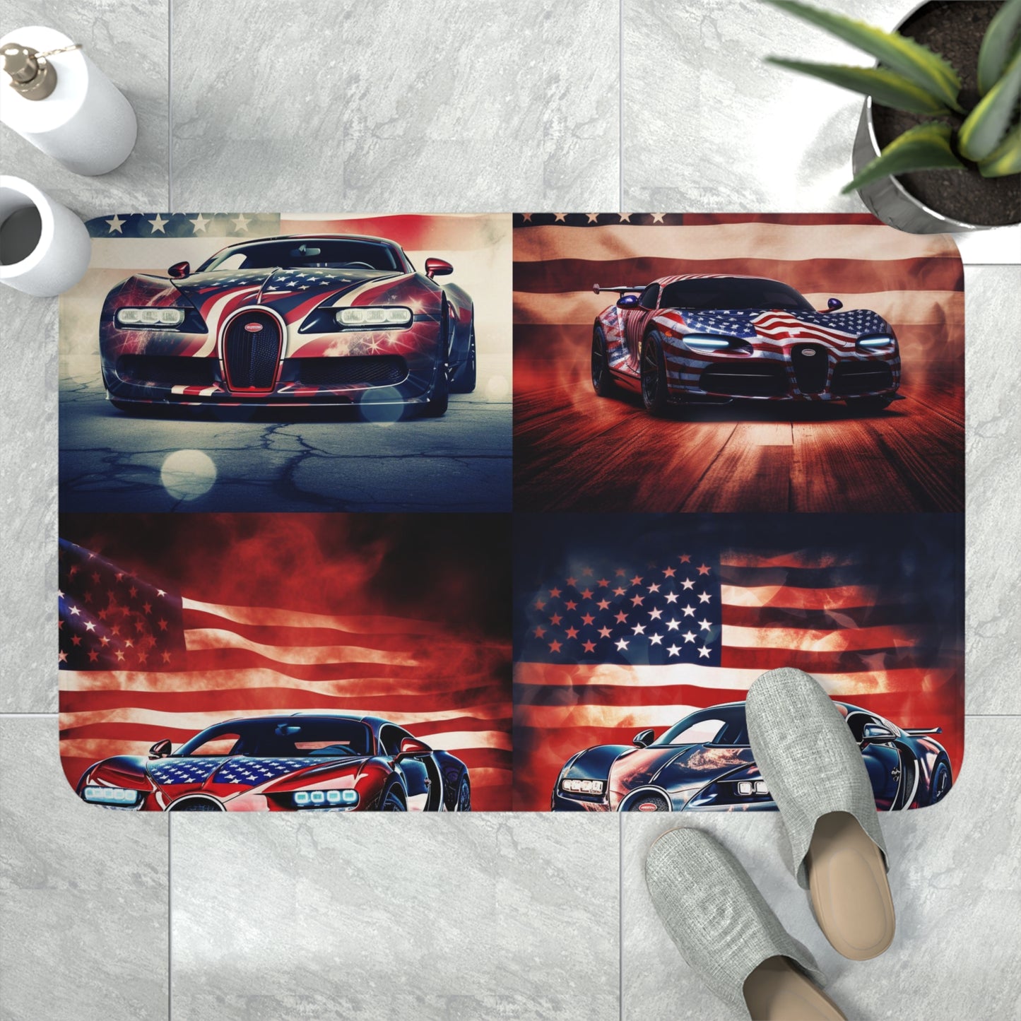 Memory Foam Bath Mat Abstract American Flag Background Bugatti 5