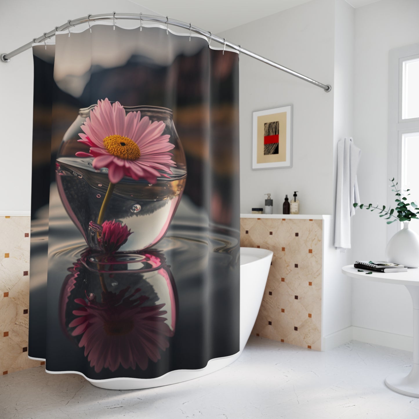 Polyester Shower Curtain Daisy in a vase 3