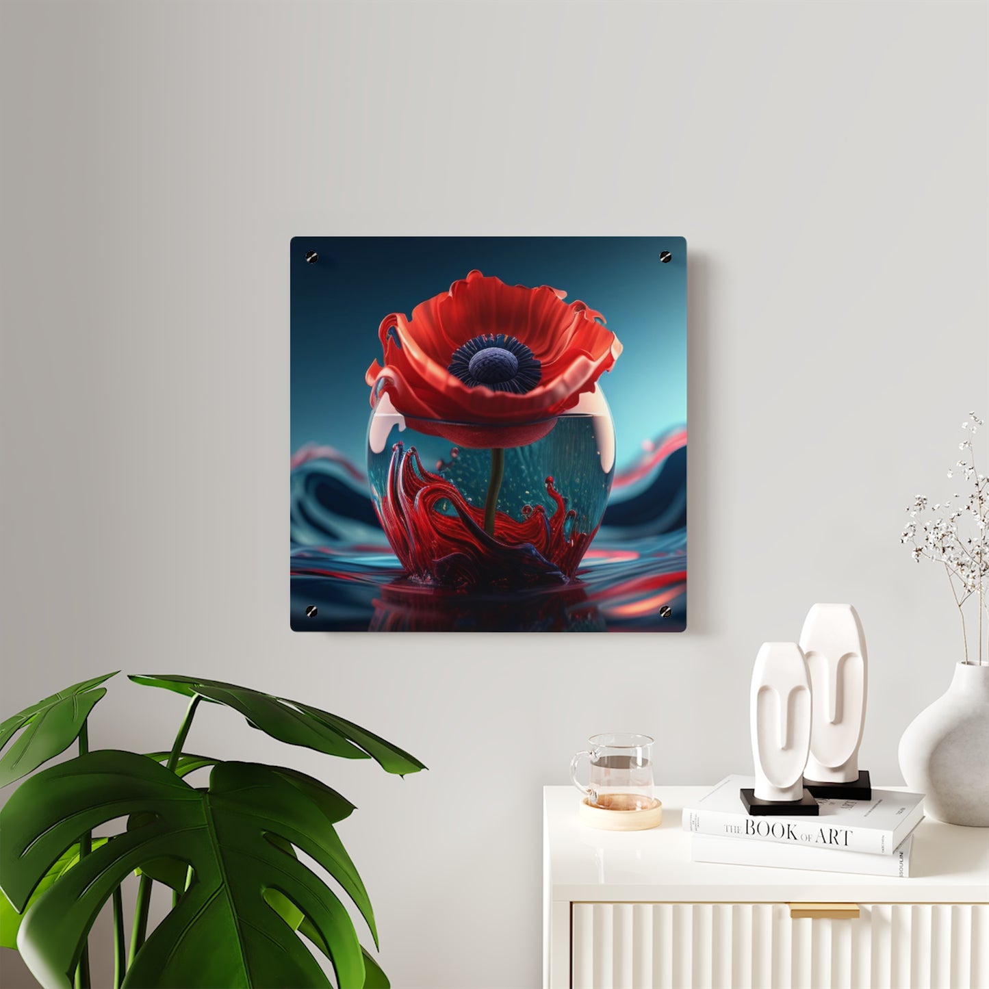 Acrylic Wall Art Panels Red Anemone in a Vase 2