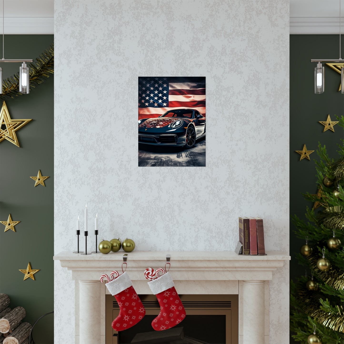 Premium Matte Vertical Posters Abstract American Flag Background Porsche 2