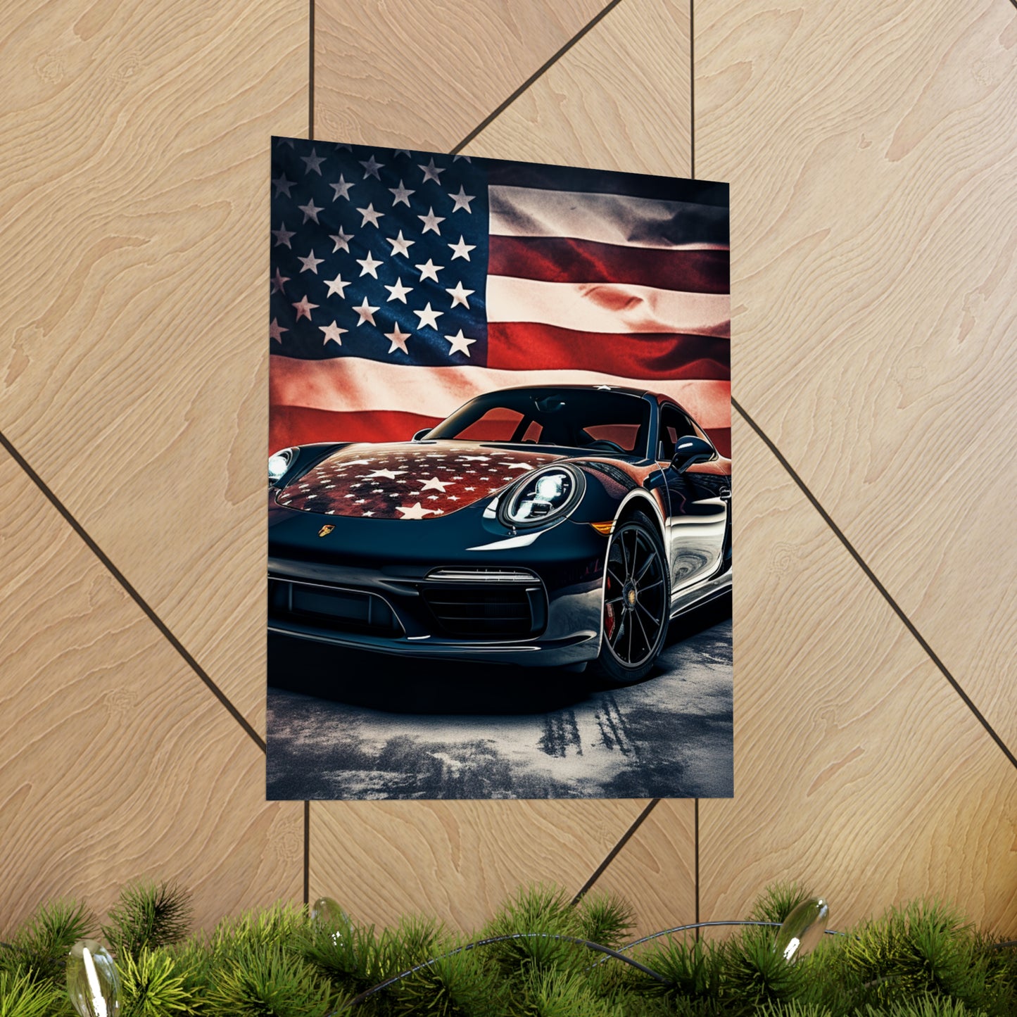 Premium Matte Vertical Posters Abstract American Flag Background Porsche 2