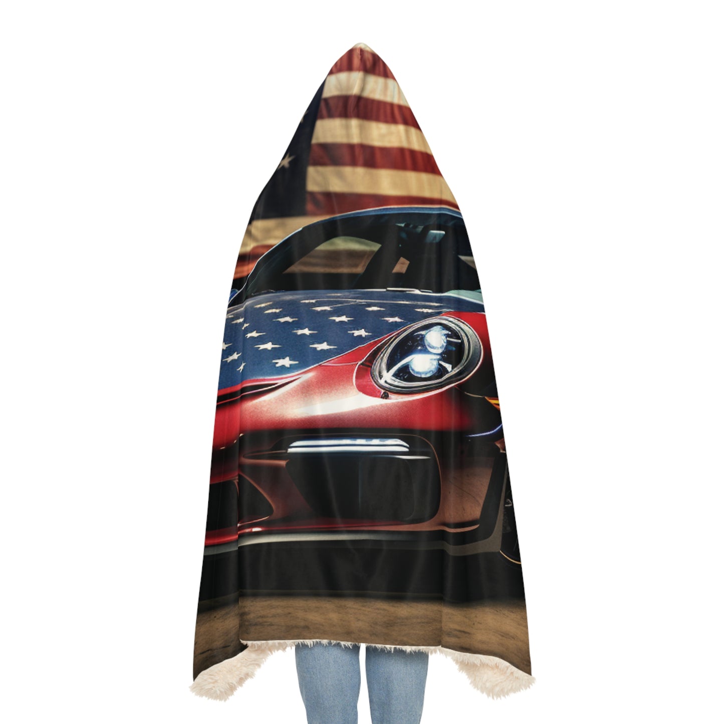 Snuggle Hooded Blanket American Flag Background Porsche 1