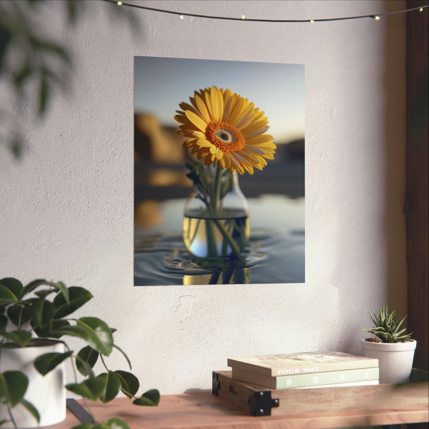 Premium Matte Vertical Posters yello Gerbera glass 4