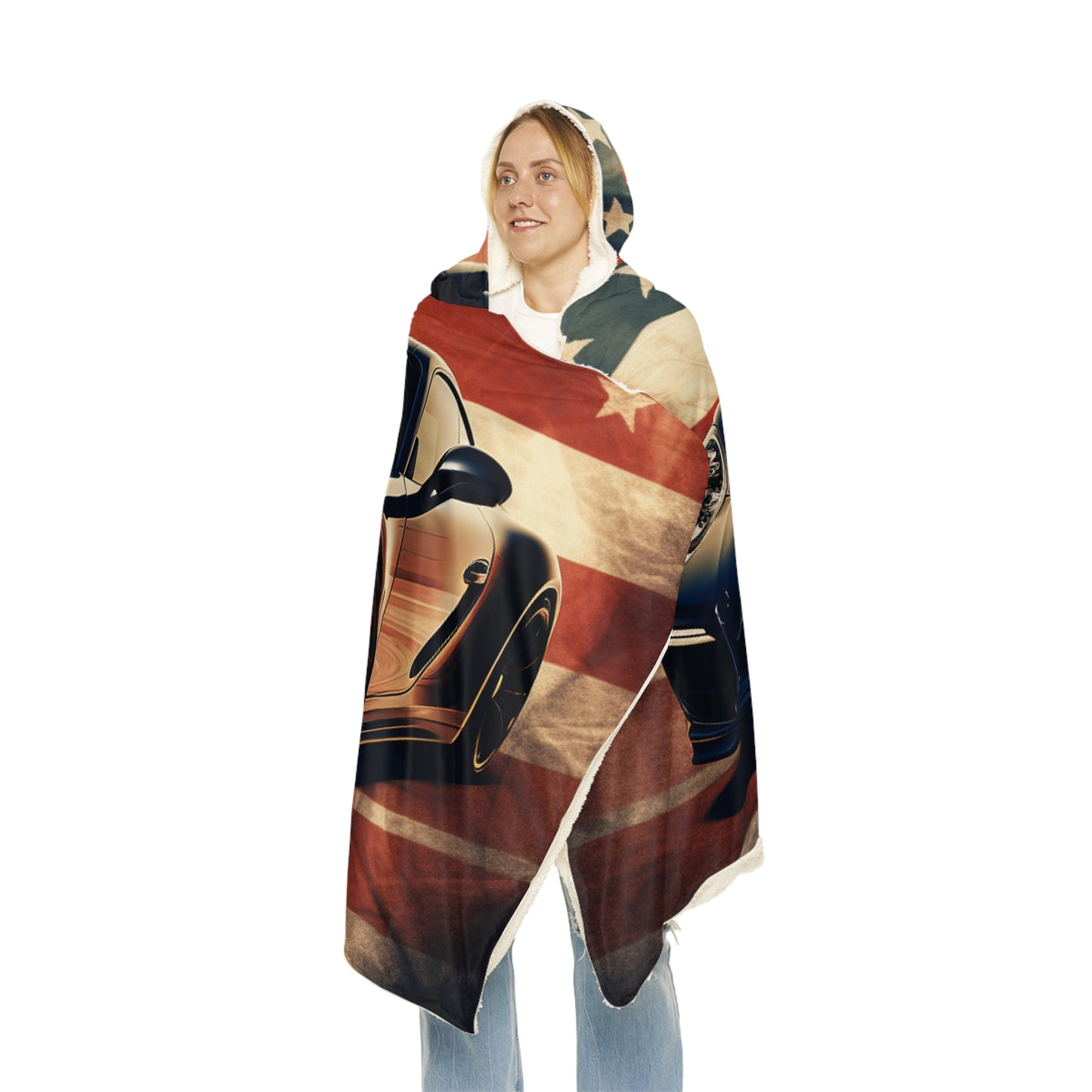 Snuggle Hooded Blanket Abstract American Flag Background Porsche 3