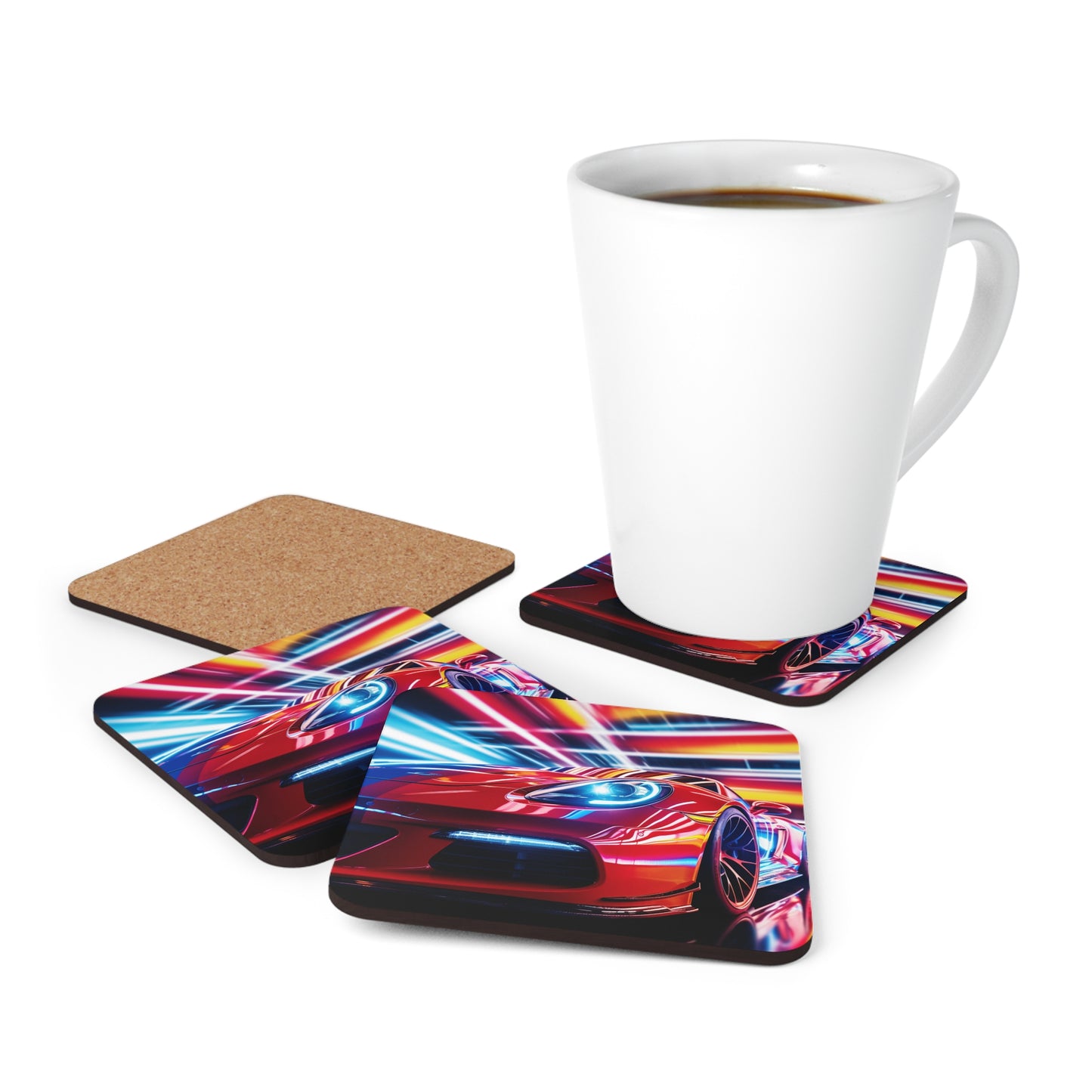 Corkwood Coaster Set Macro Flag Ferrari 1