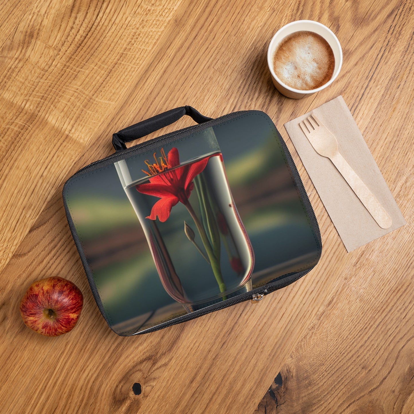 Lunch Bag Red Lily in a Glass vase 1